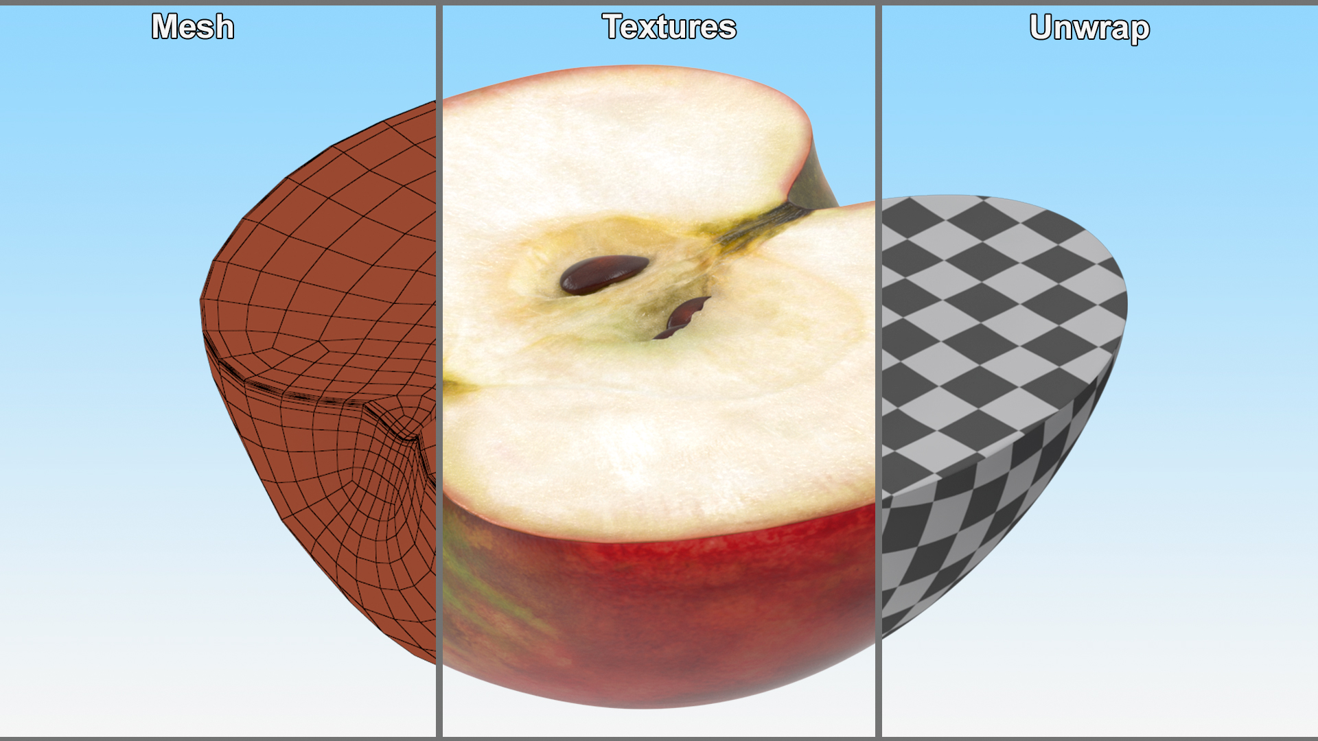 3D Half Sliced Red Apple