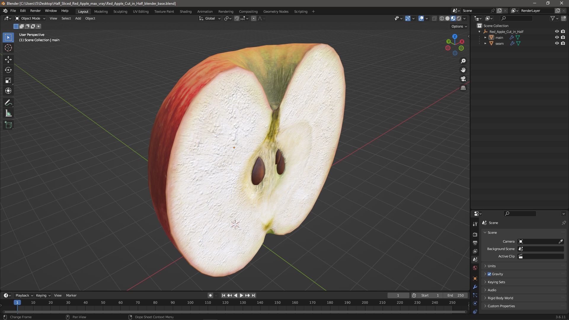 3D Half Sliced Red Apple