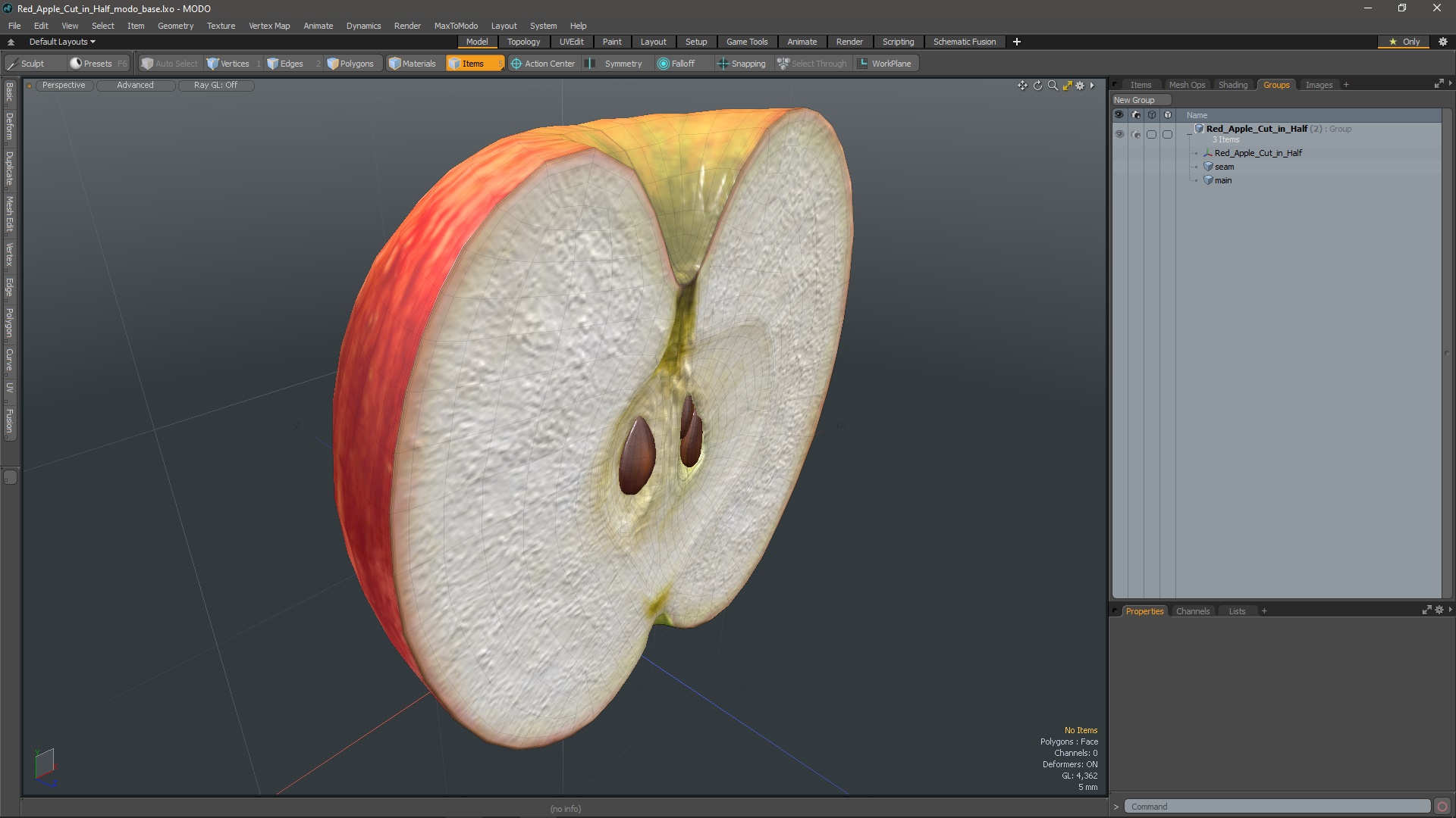 3D Half Sliced Red Apple