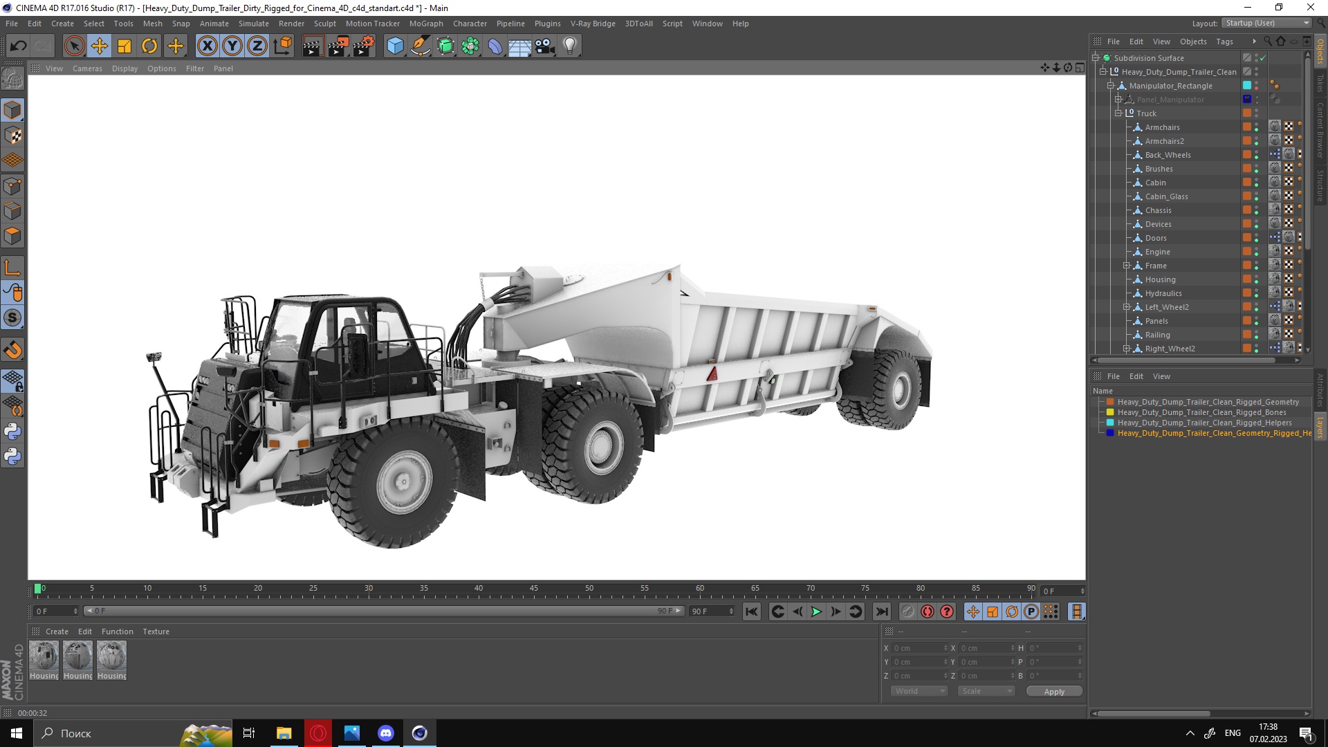 3D model Heavy Duty Dump Trailer Clean Rigged for Cinema 4D