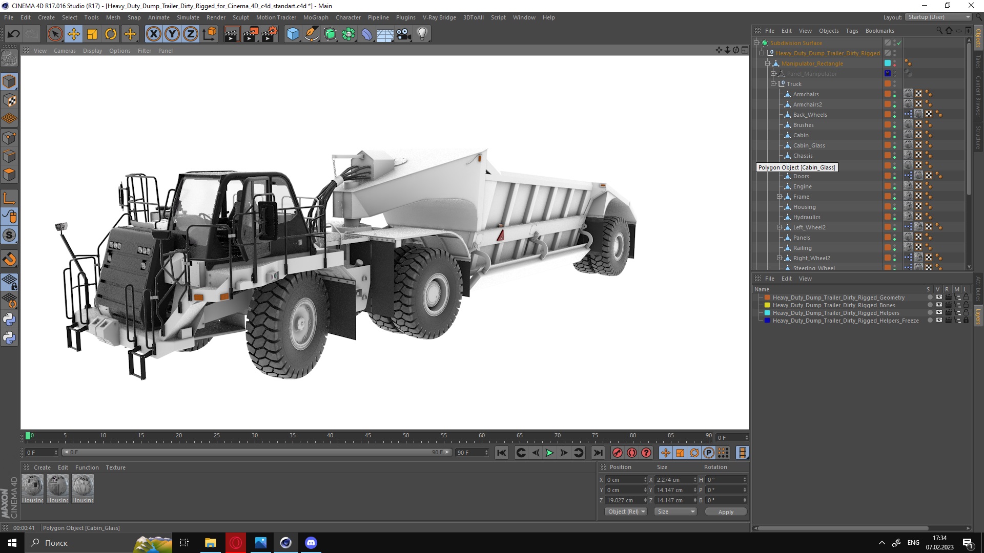 3D model Heavy Duty Dump Trailer Clean Rigged for Cinema 4D