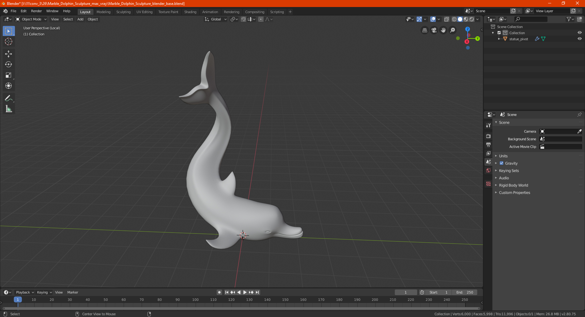Marble Dolphin Sculpture for 3D Print 3D
