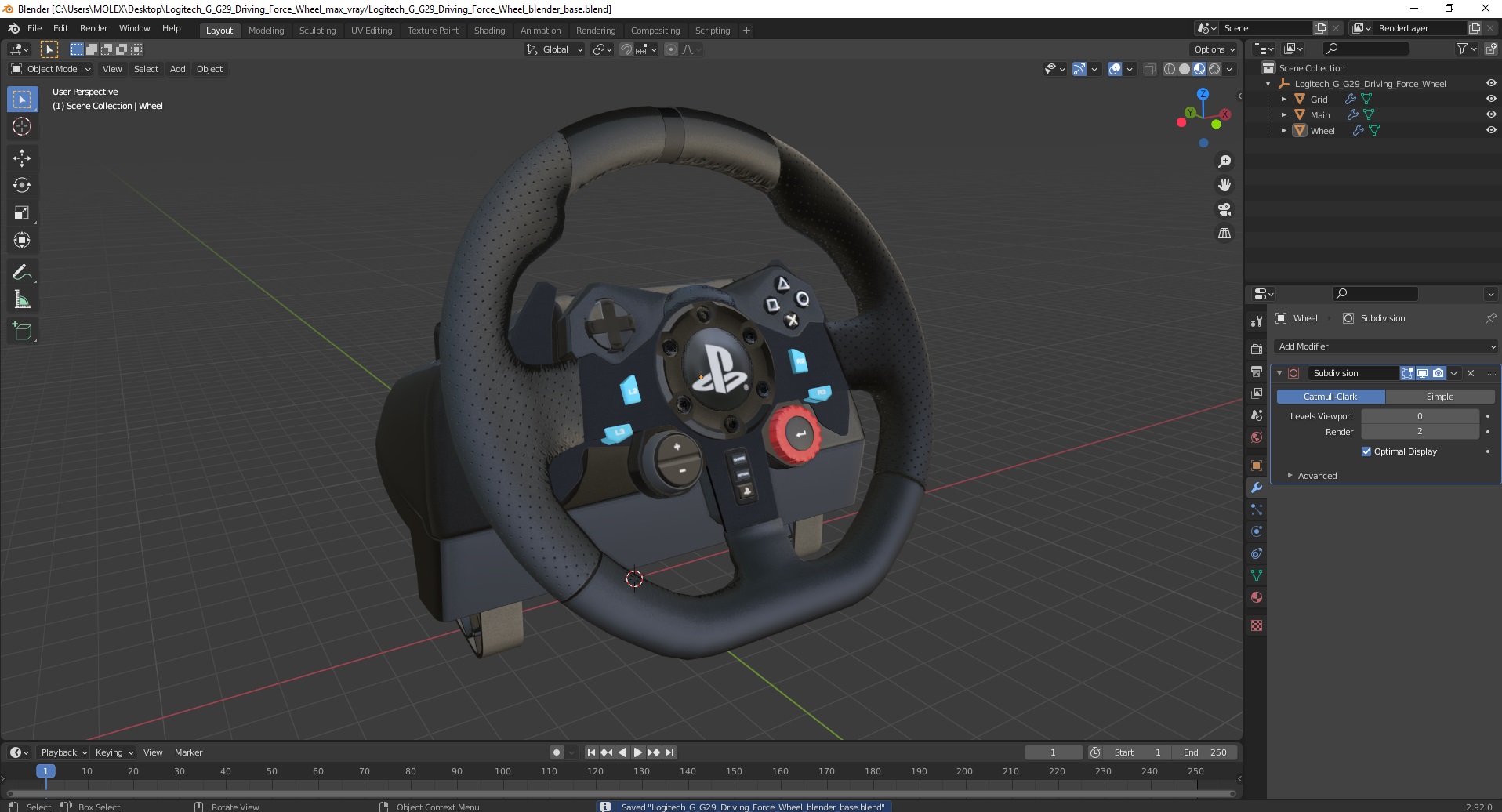 Logitech G G29 Driving Force Wheel 3D model