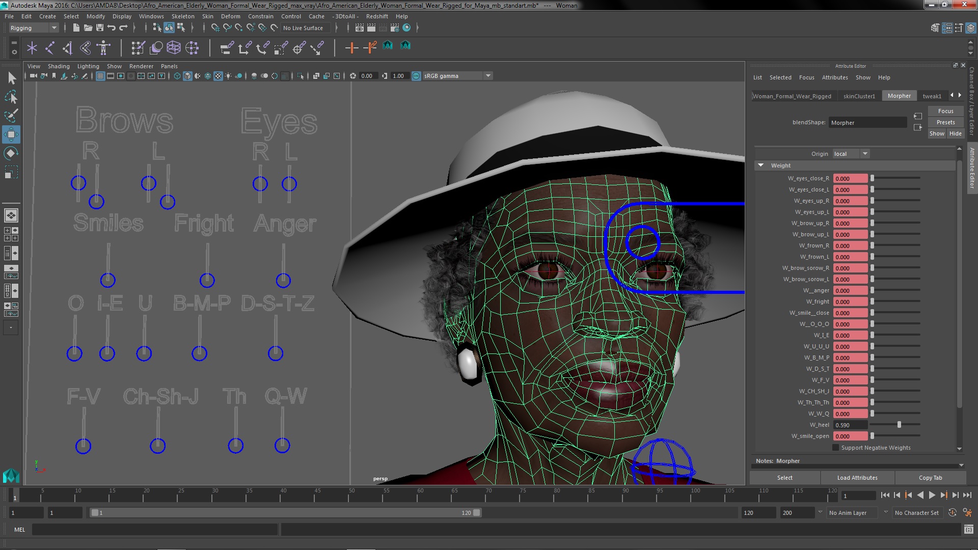 3D model Afro American Elderly Woman Formal Wear Rigged for Maya