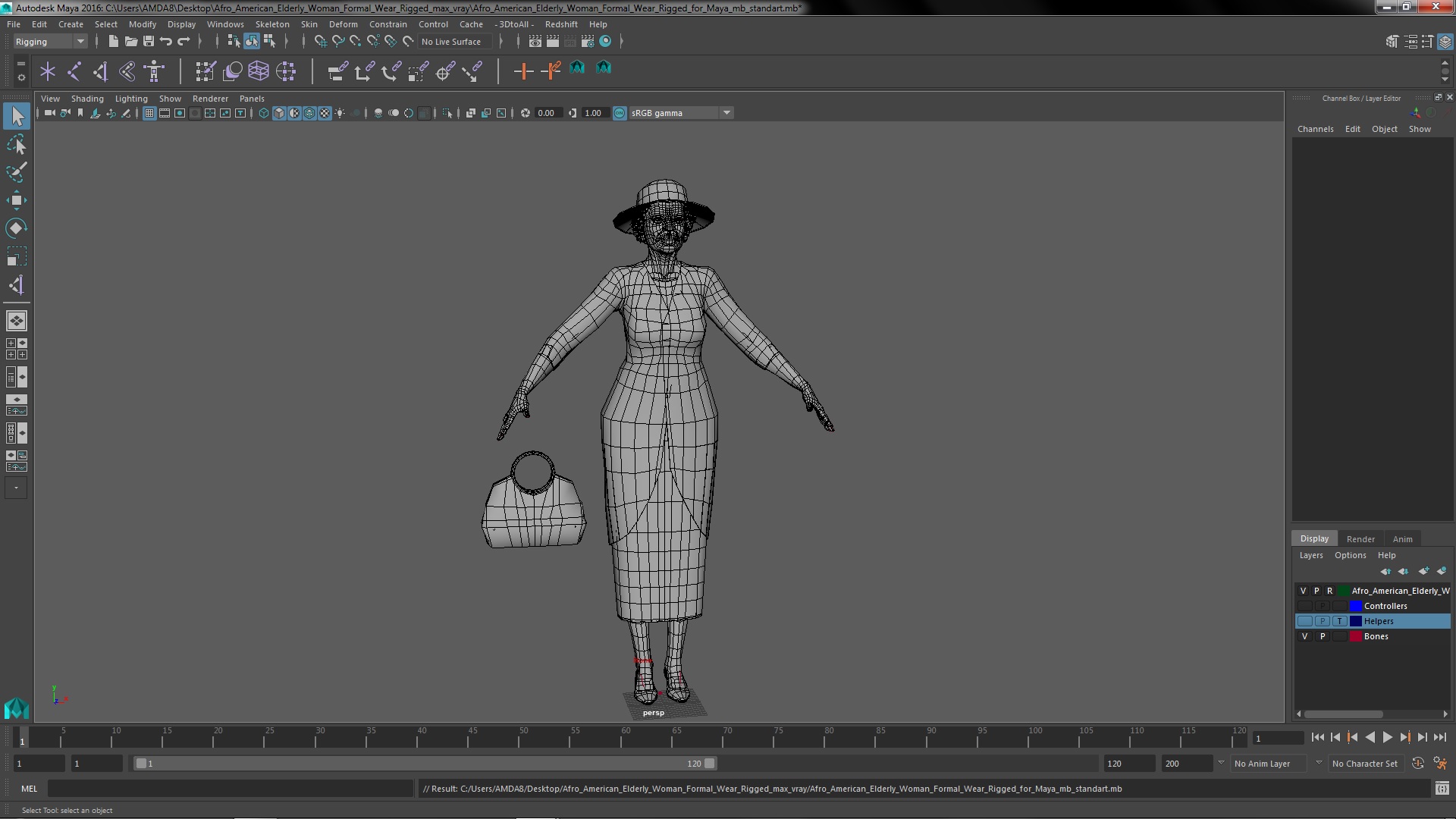 3D model Afro American Elderly Woman Formal Wear Rigged for Maya