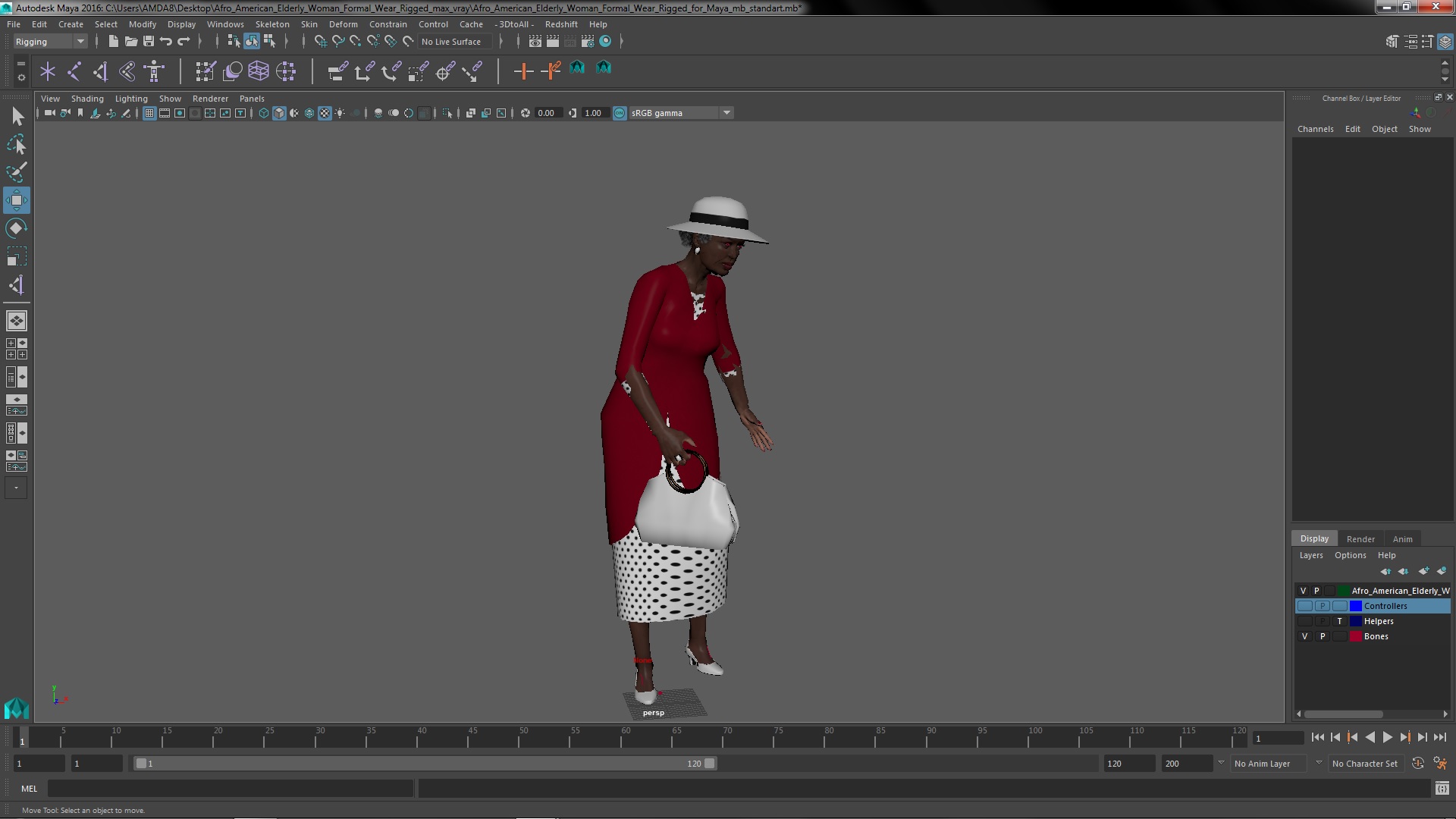 3D model Afro American Elderly Woman Formal Wear Rigged for Maya