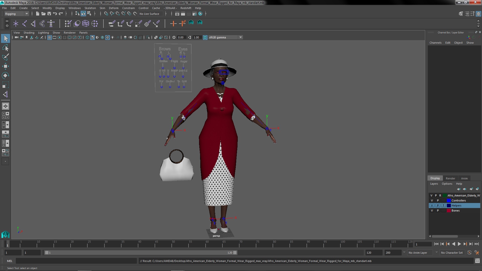 3D model Afro American Elderly Woman Formal Wear Rigged for Maya