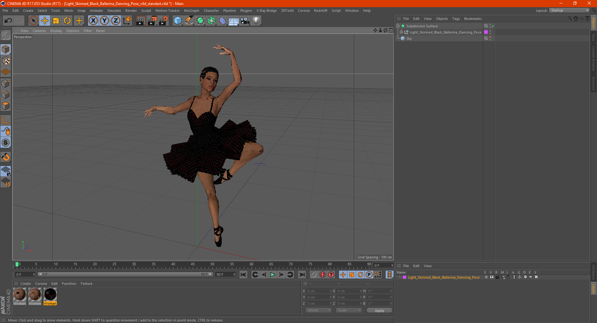 Light Skinned Black Ballerina Dancing Pose 3D