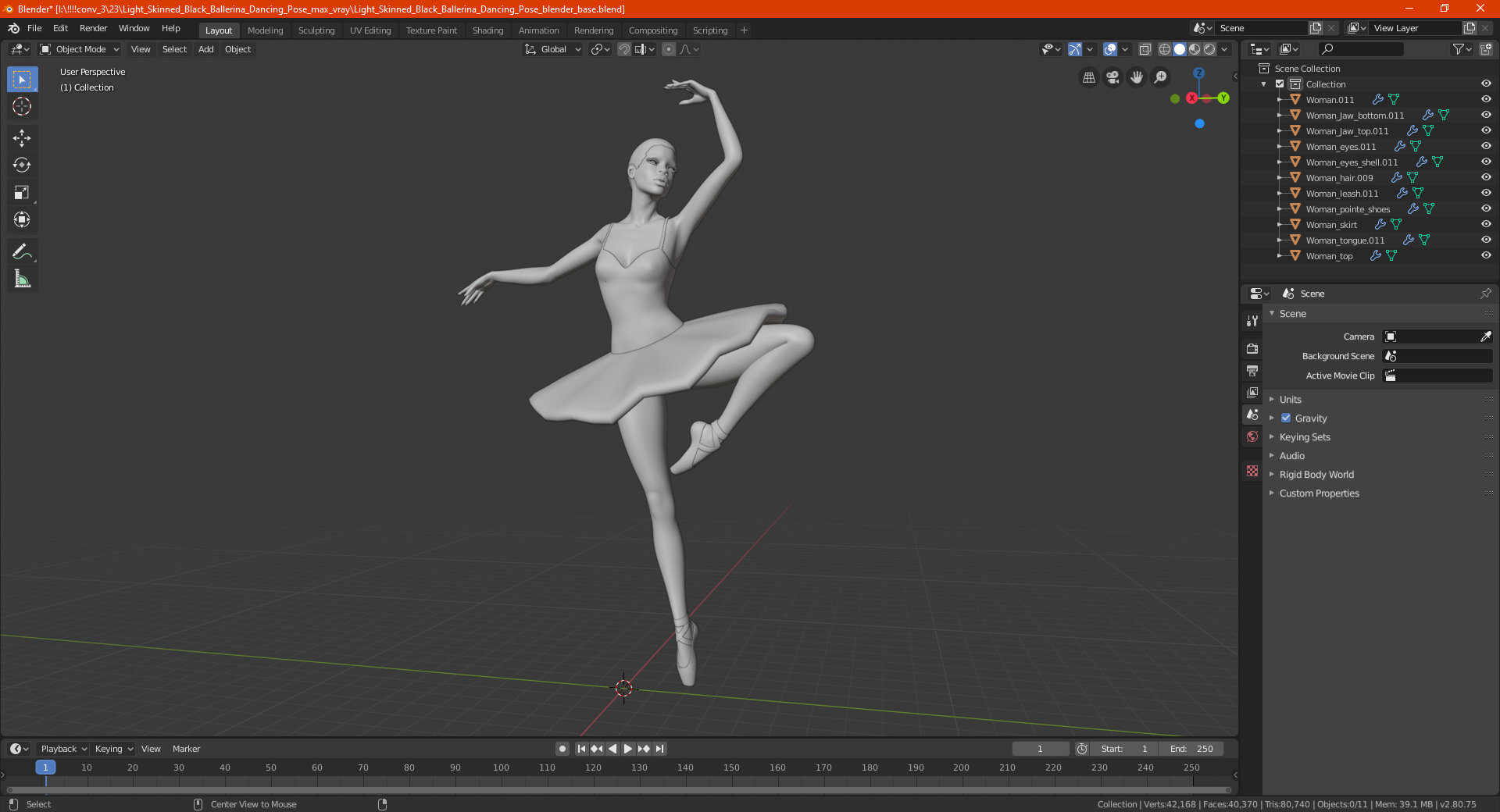 Light Skinned Black Ballerina Dancing Pose 3D