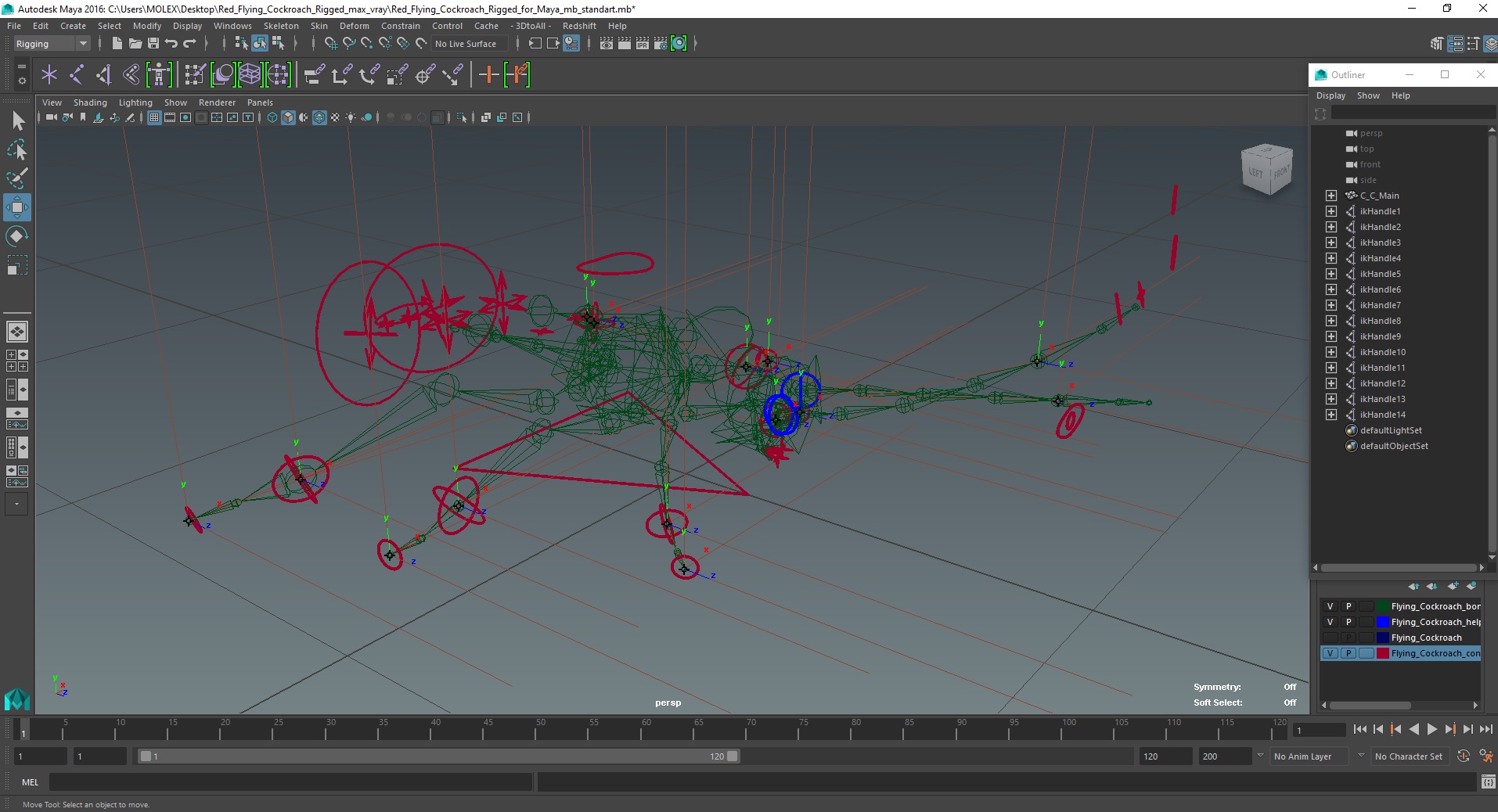 3D Red Flying Cockroach Rigged for Maya