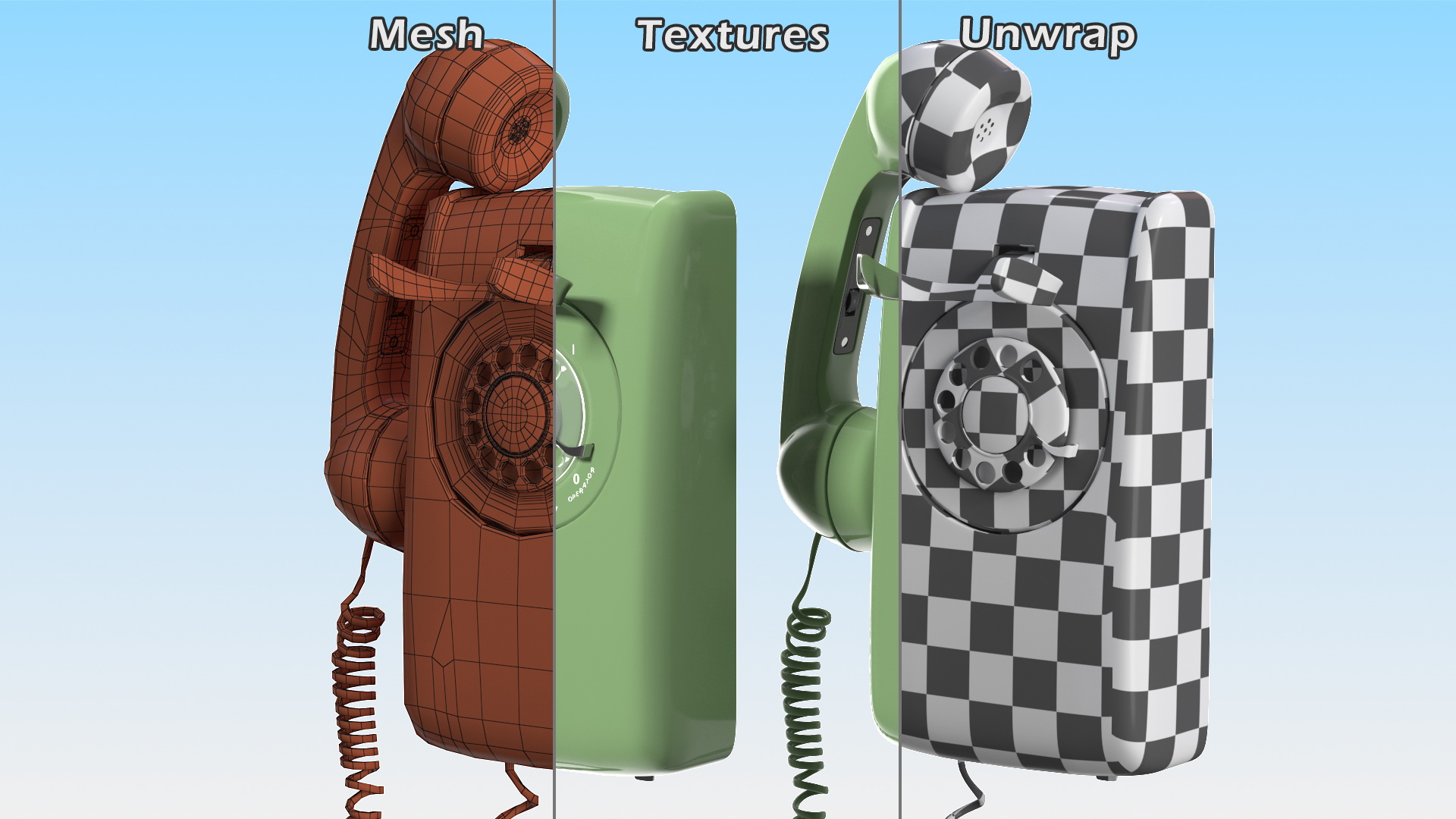 3D model Vintage Landline Rotary Wall Phone Green