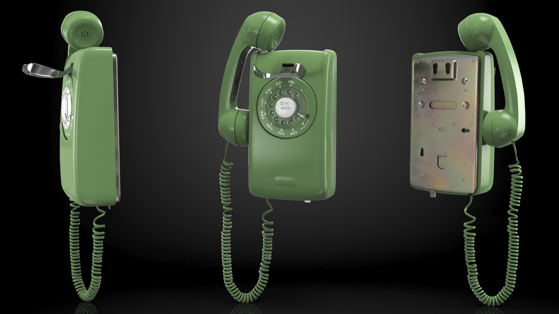 3D model Vintage Landline Rotary Wall Phone Green