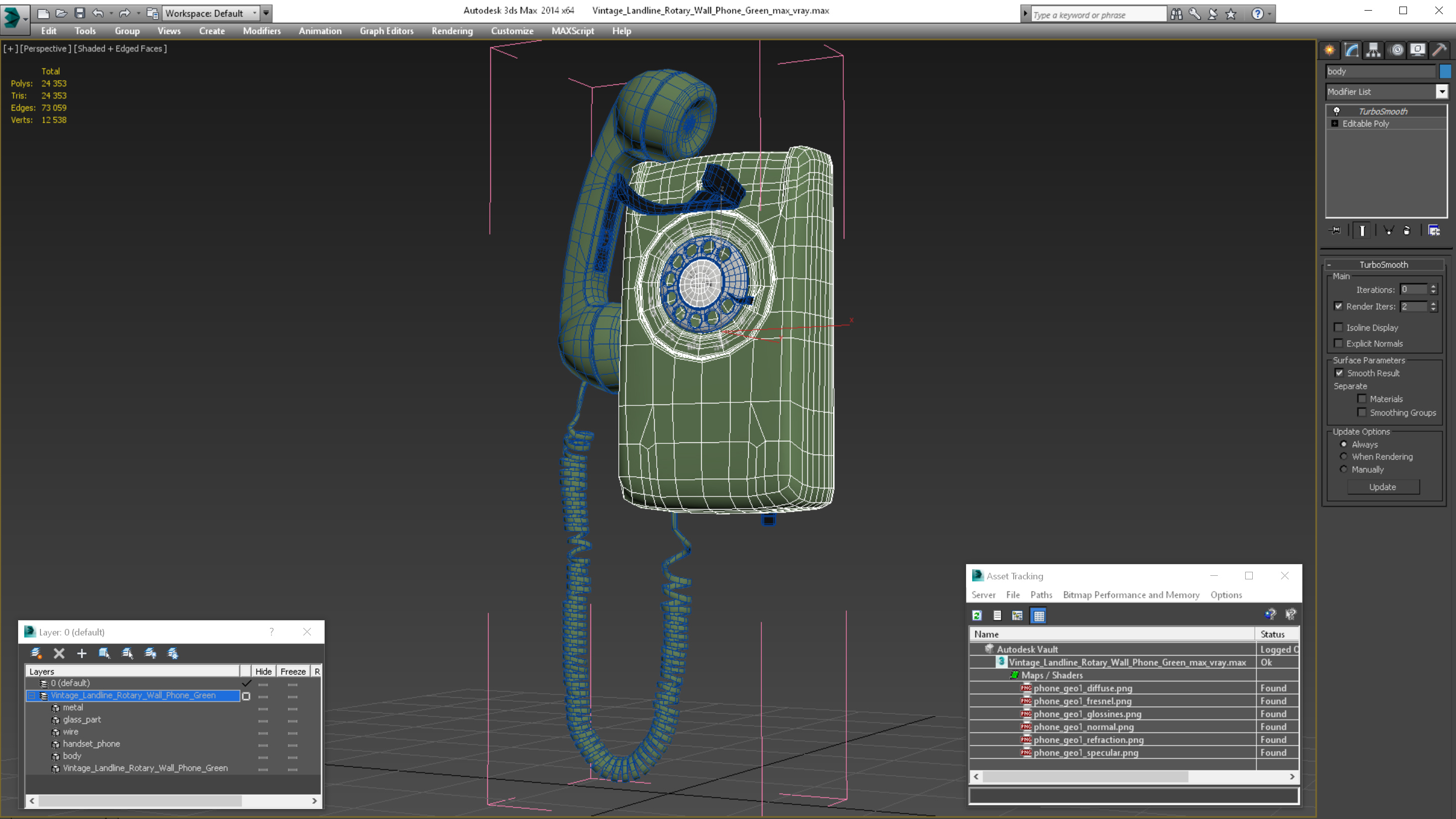 3D model Vintage Landline Rotary Wall Phone Green