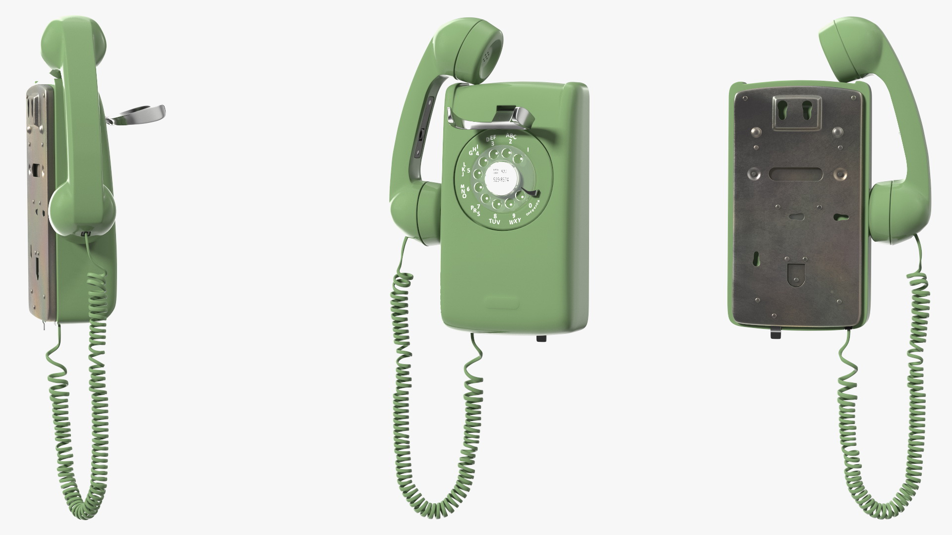 3D model Vintage Landline Rotary Wall Phone Green