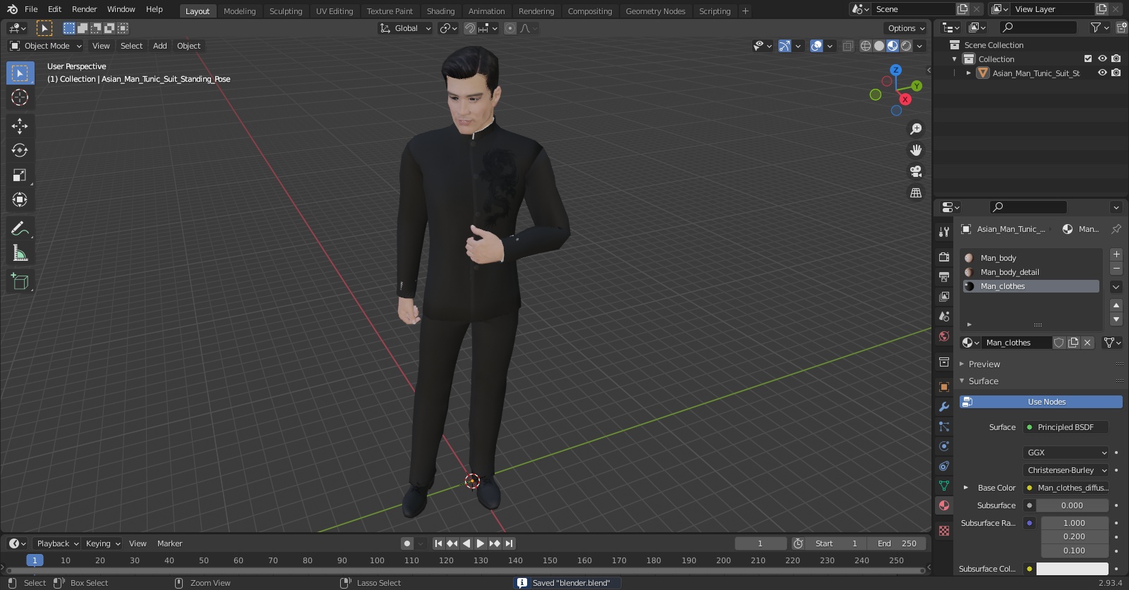 Asian Man Tunic Suit Standing Pose 3D model