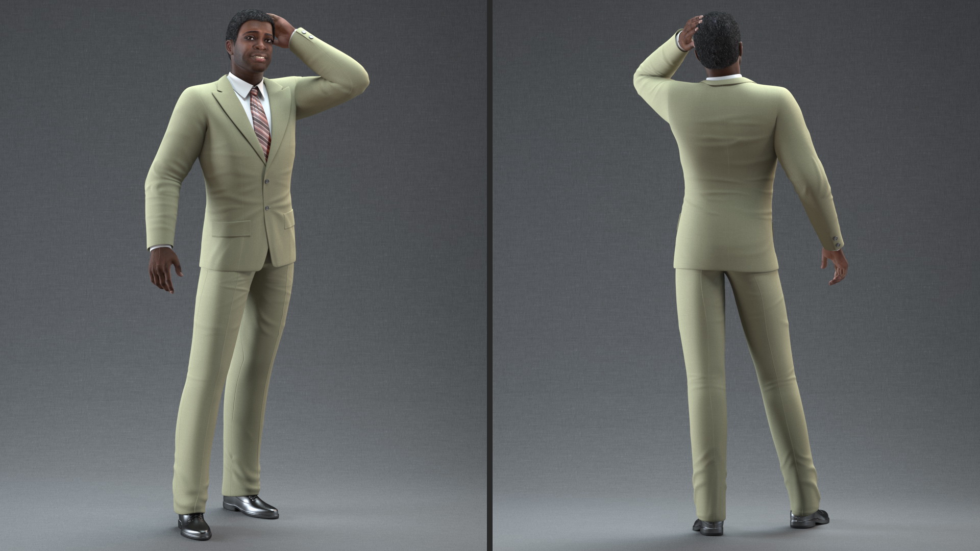 3D Dark Skin Black Man in Formal Suit Rigged