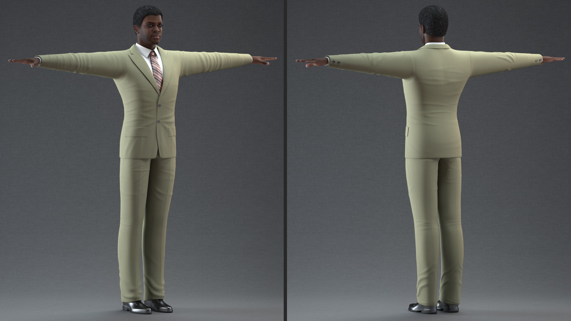 3D Dark Skin Black Man in Formal Suit Rigged