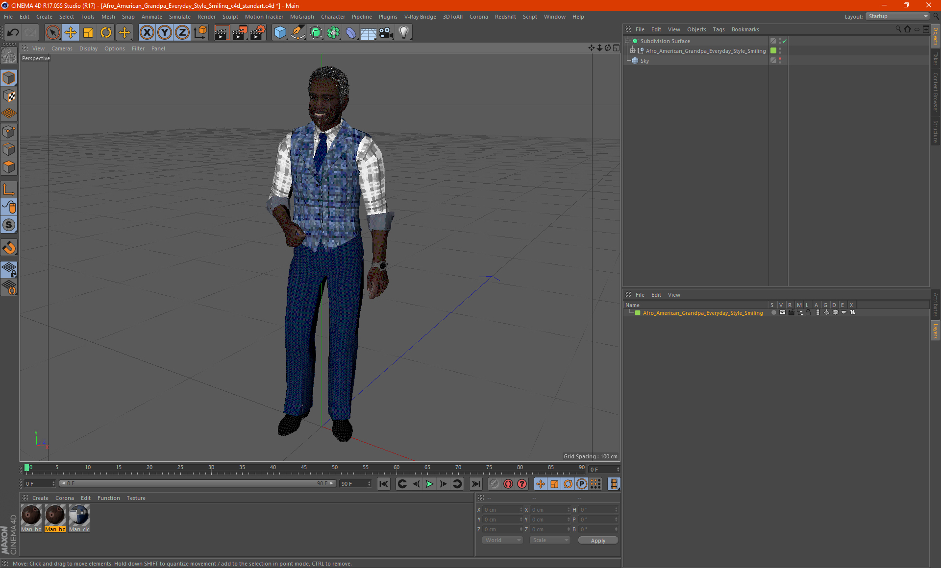 Afro American Grandpa Everyday Style Smiling 3D model
