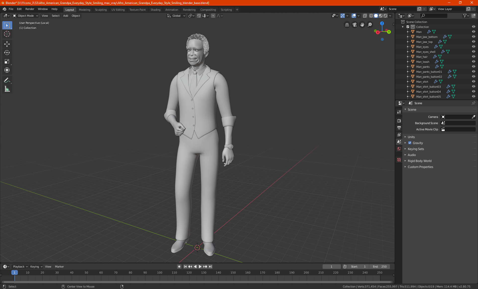 Afro American Grandpa Everyday Style Smiling 3D model