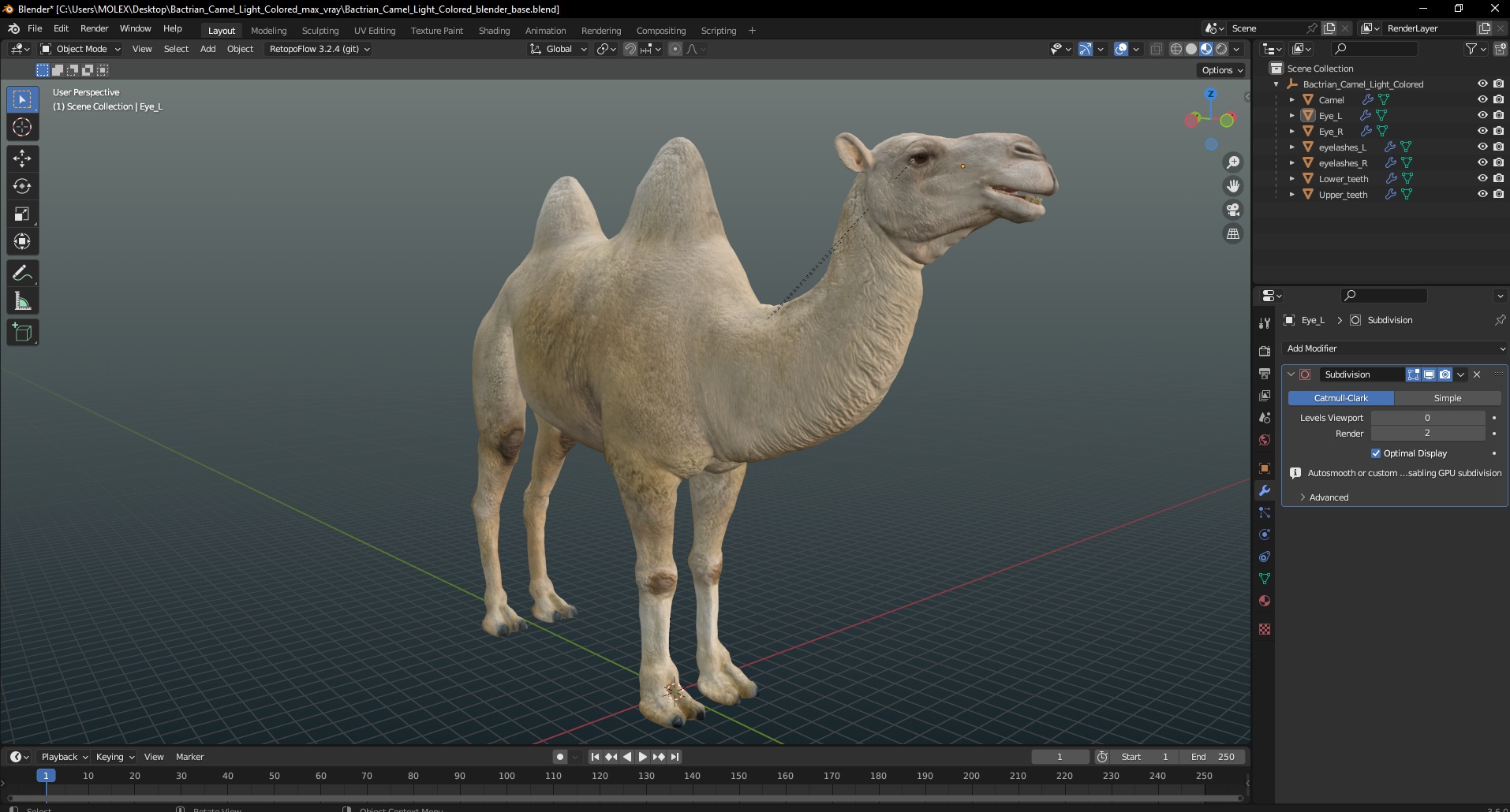 3D Bactrian Camel Light Colored model