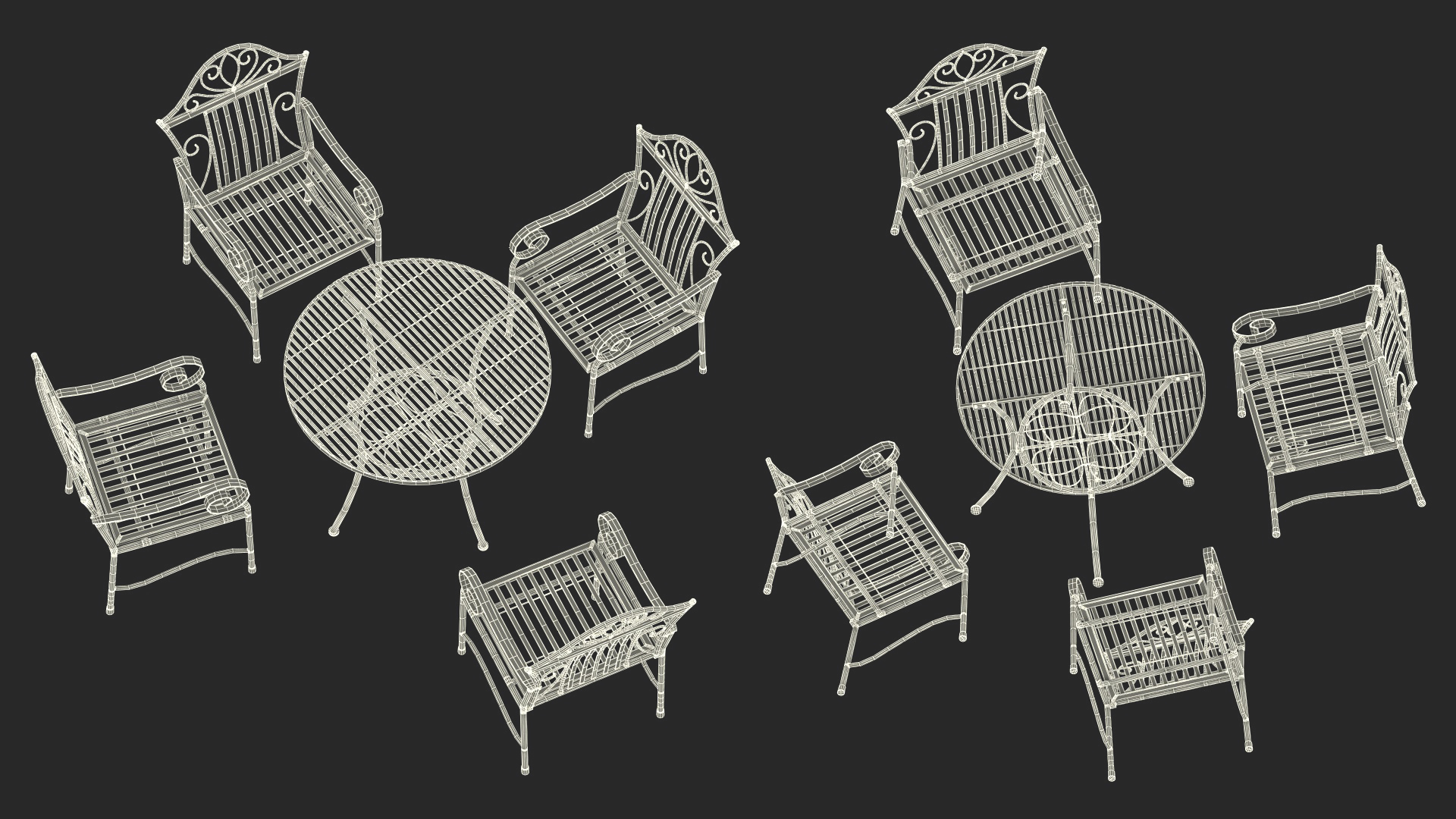 Blue Wrought Iron Garden Furniture 3D model