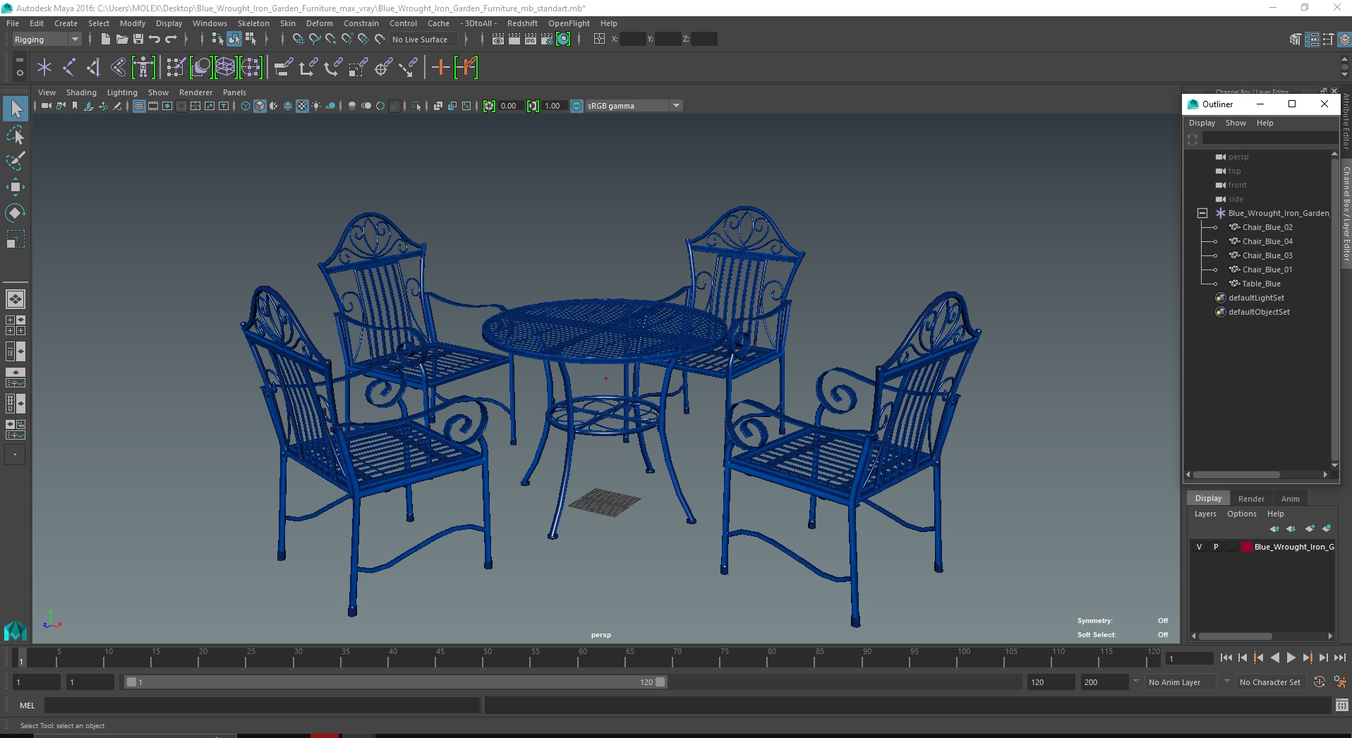 Blue Wrought Iron Garden Furniture 3D model