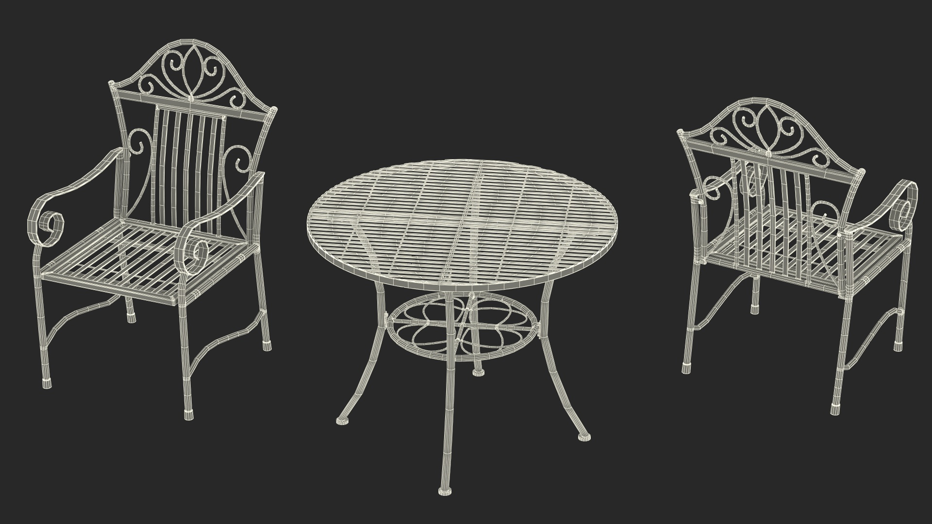 Blue Wrought Iron Garden Furniture 3D model