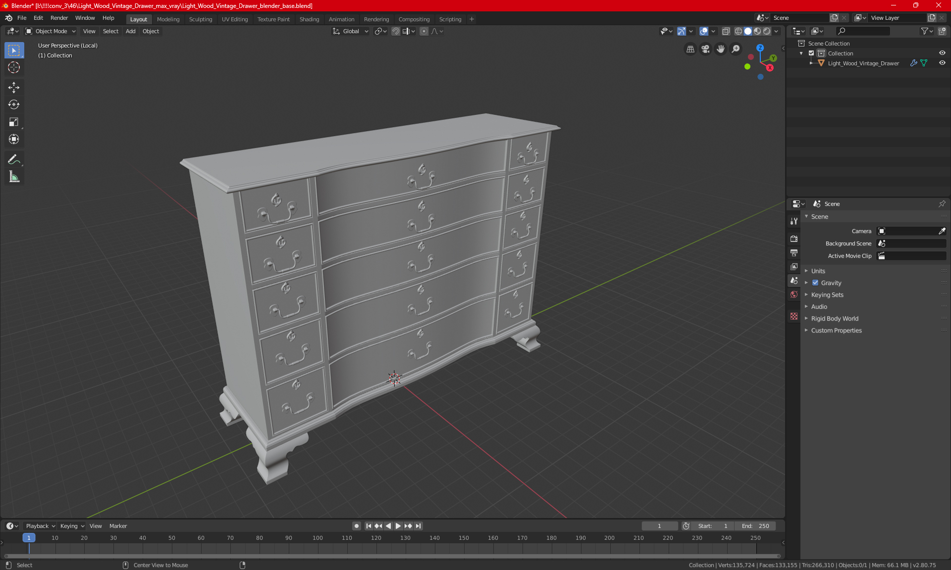 3D model Light Wood Vintage Drawer