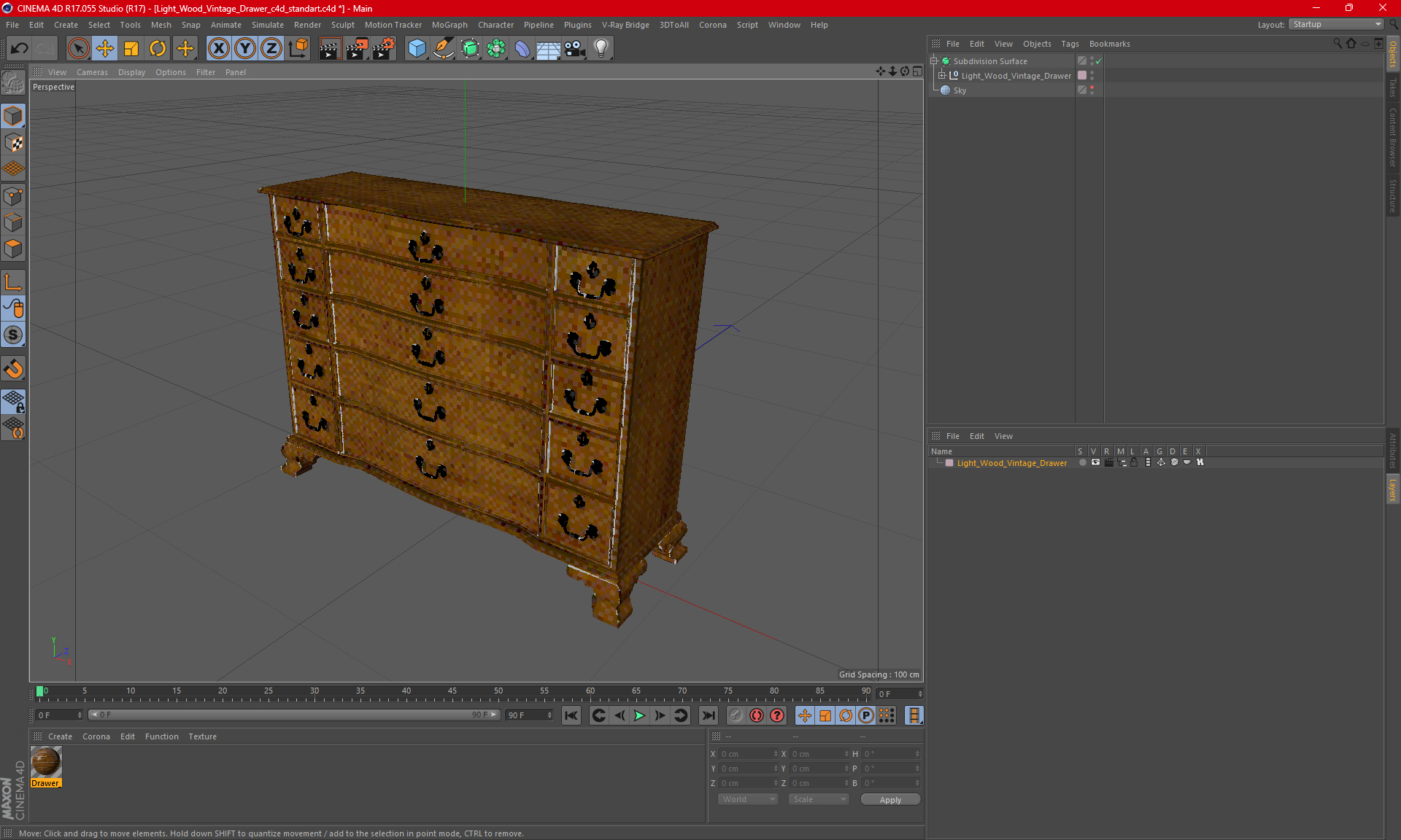 3D model Light Wood Vintage Drawer