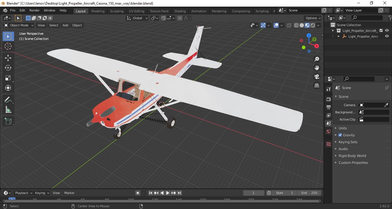3D model Light Propeller Aircraft Cessna 150