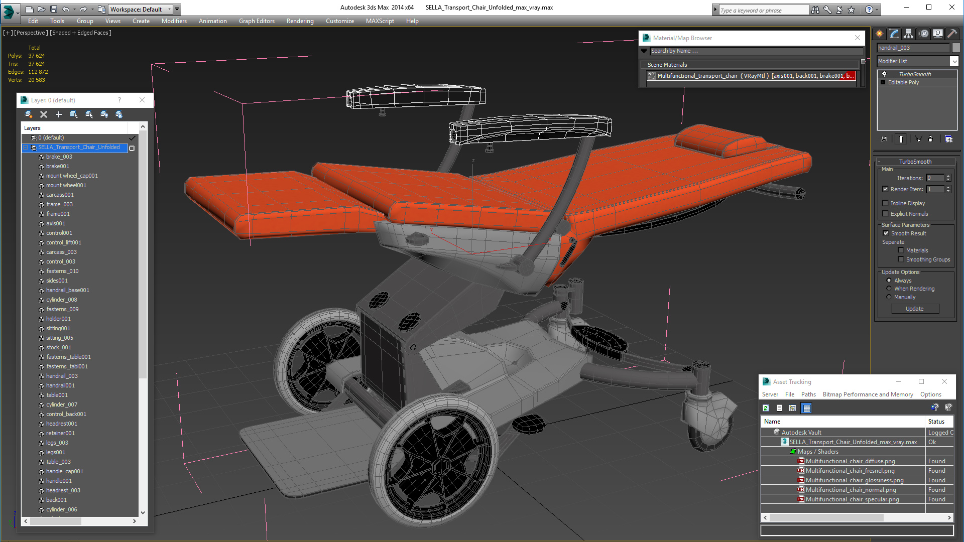 3D model SELLA Transport Chair Unfolded