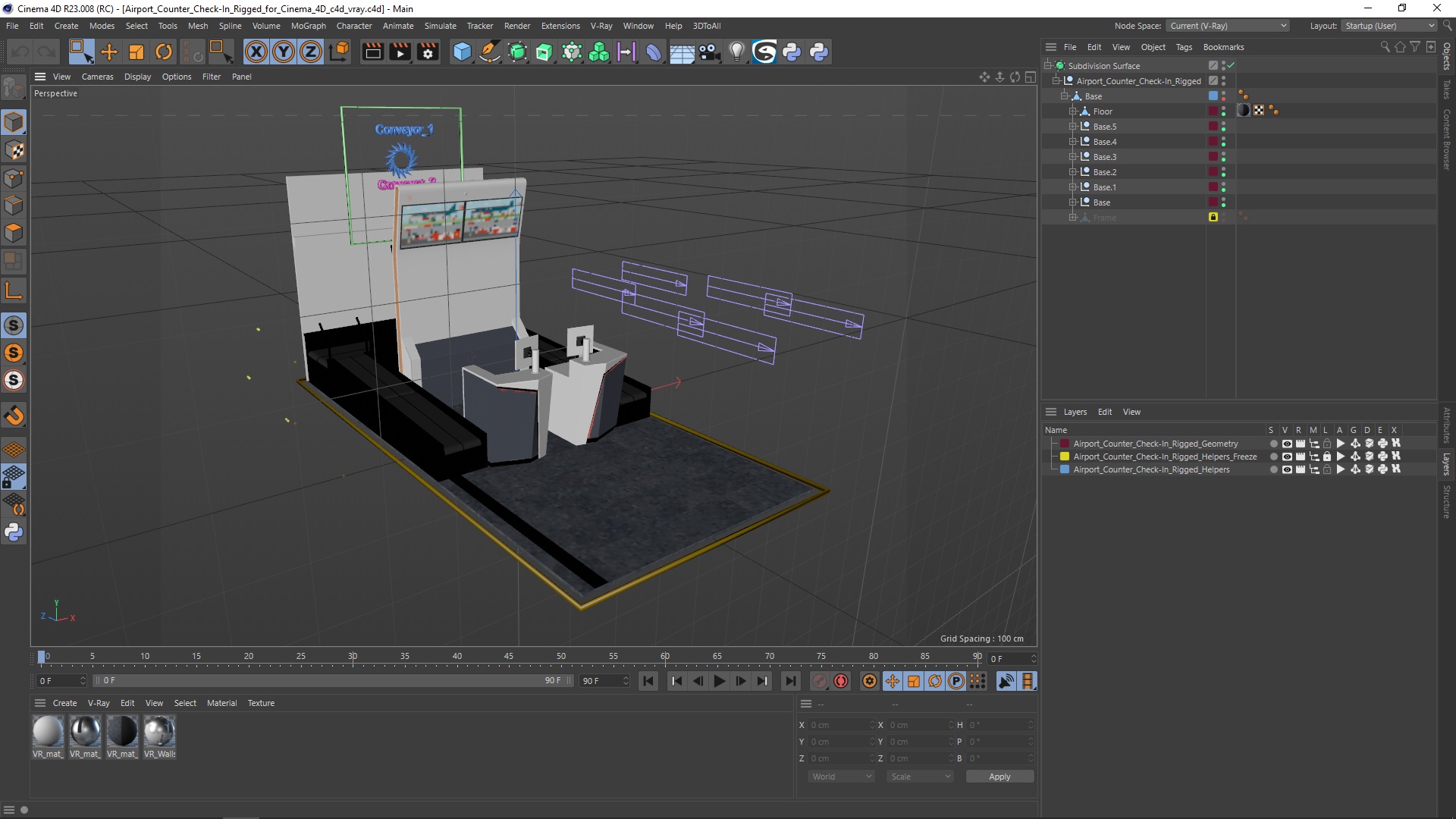 3D model Airport Counter Check-In Rigged for Cinema 4D