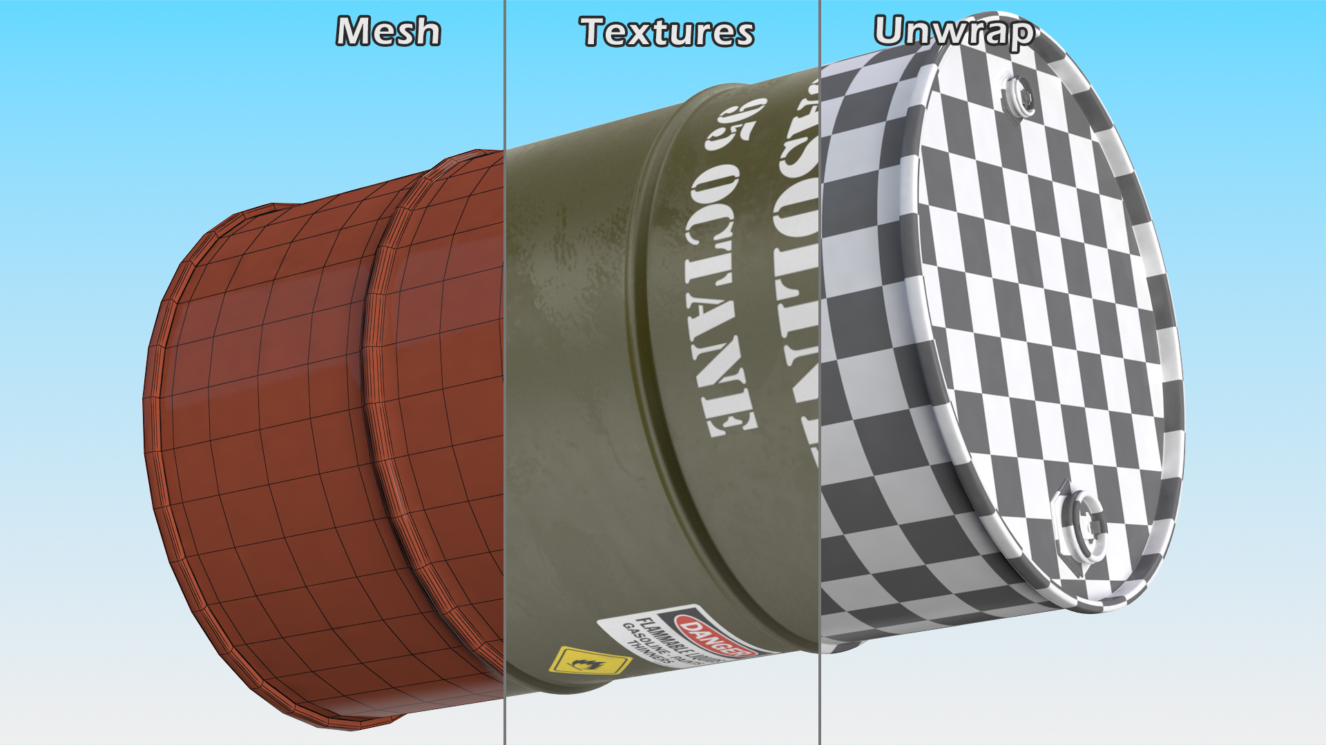 3D Gasoline 95 Octane Metal Barrel