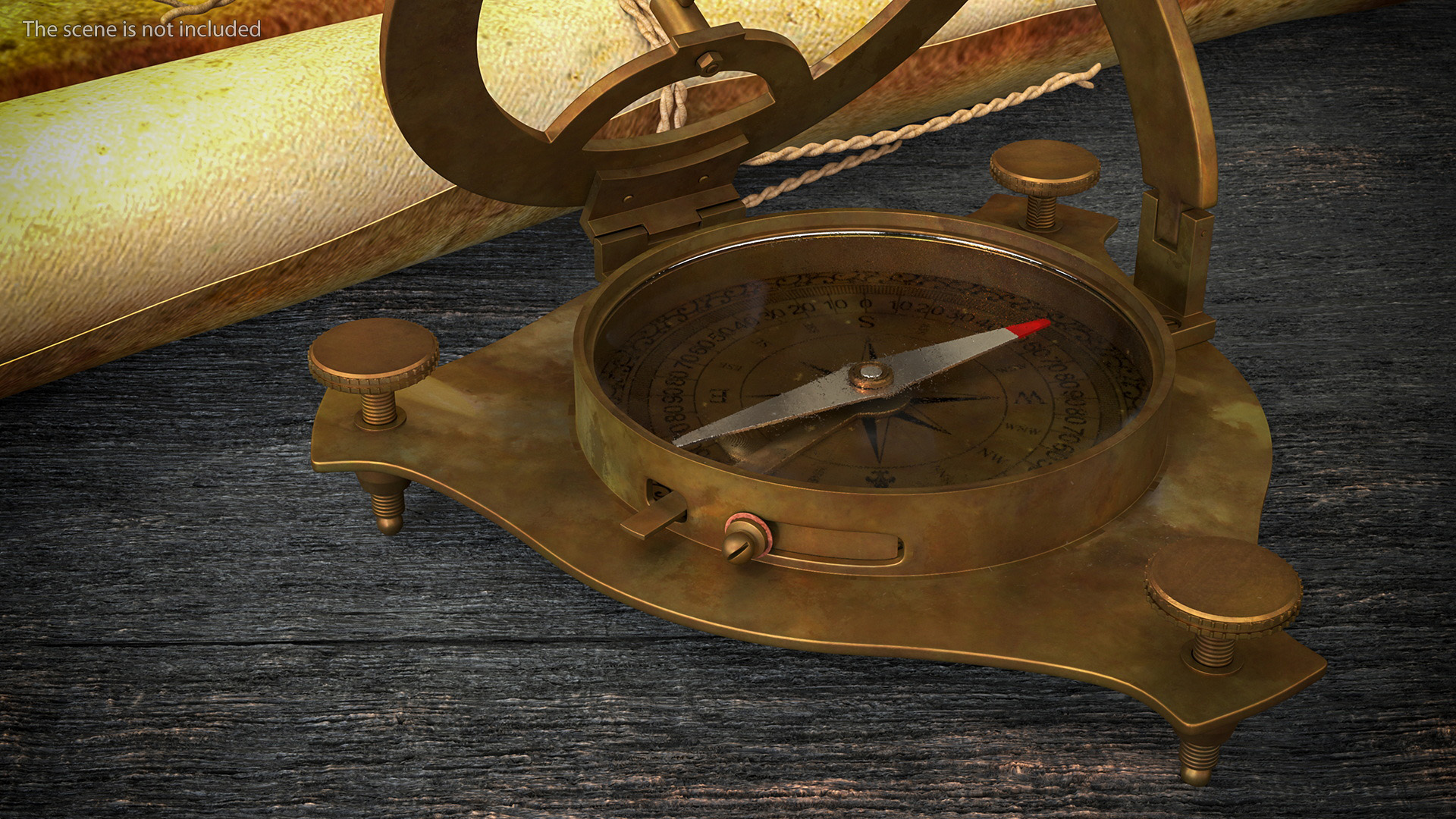 3D model Opened Aged Vintage Compass with Sundial