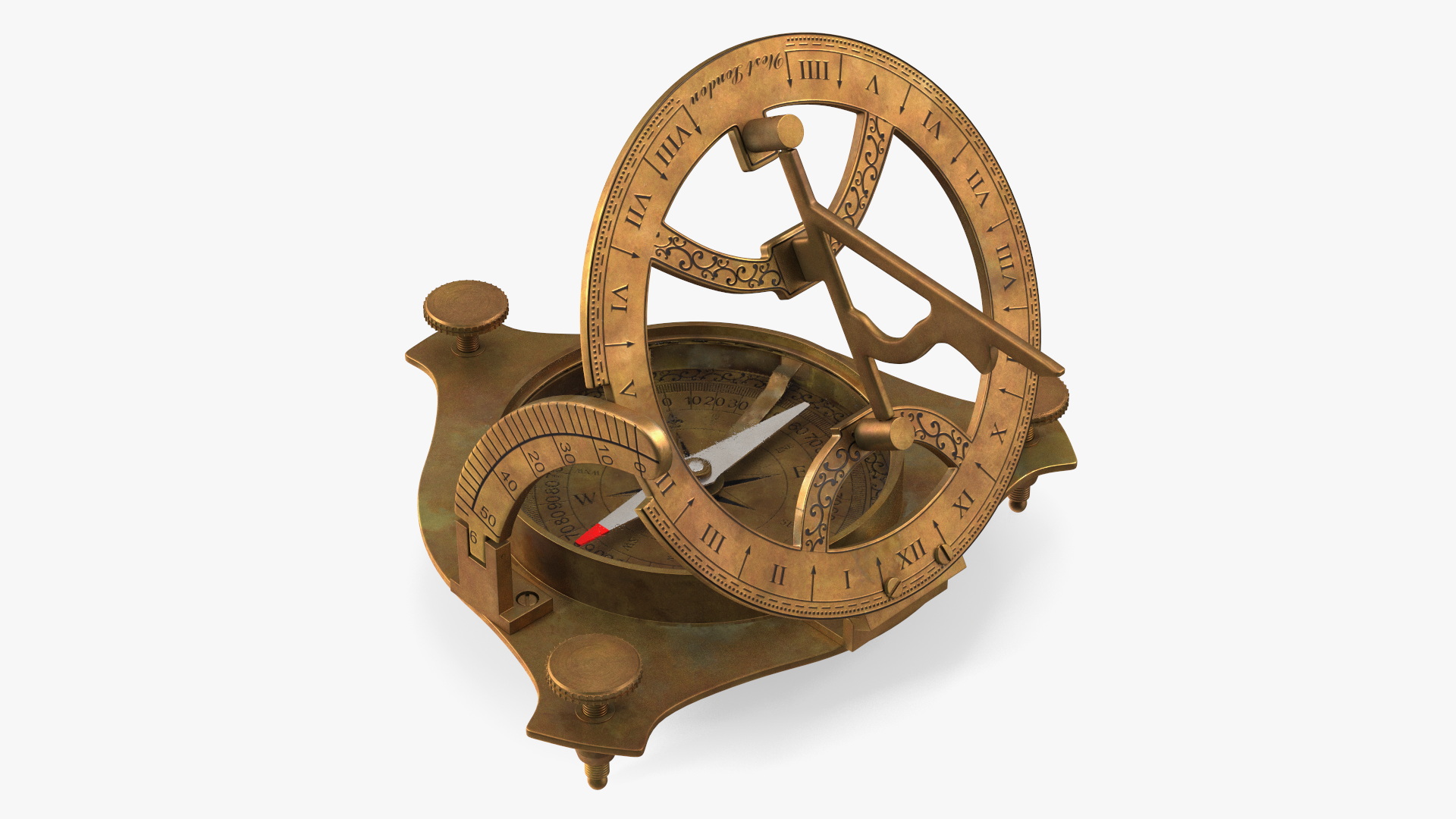 3D model Opened Aged Vintage Compass with Sundial