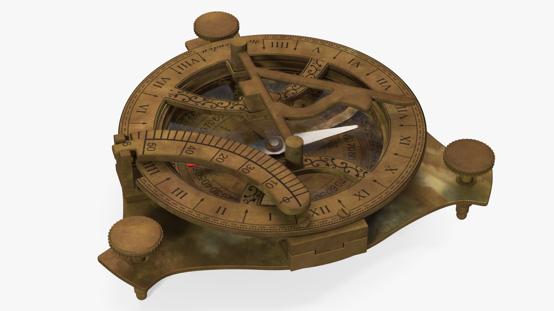 3D model Opened Aged Vintage Compass with Sundial