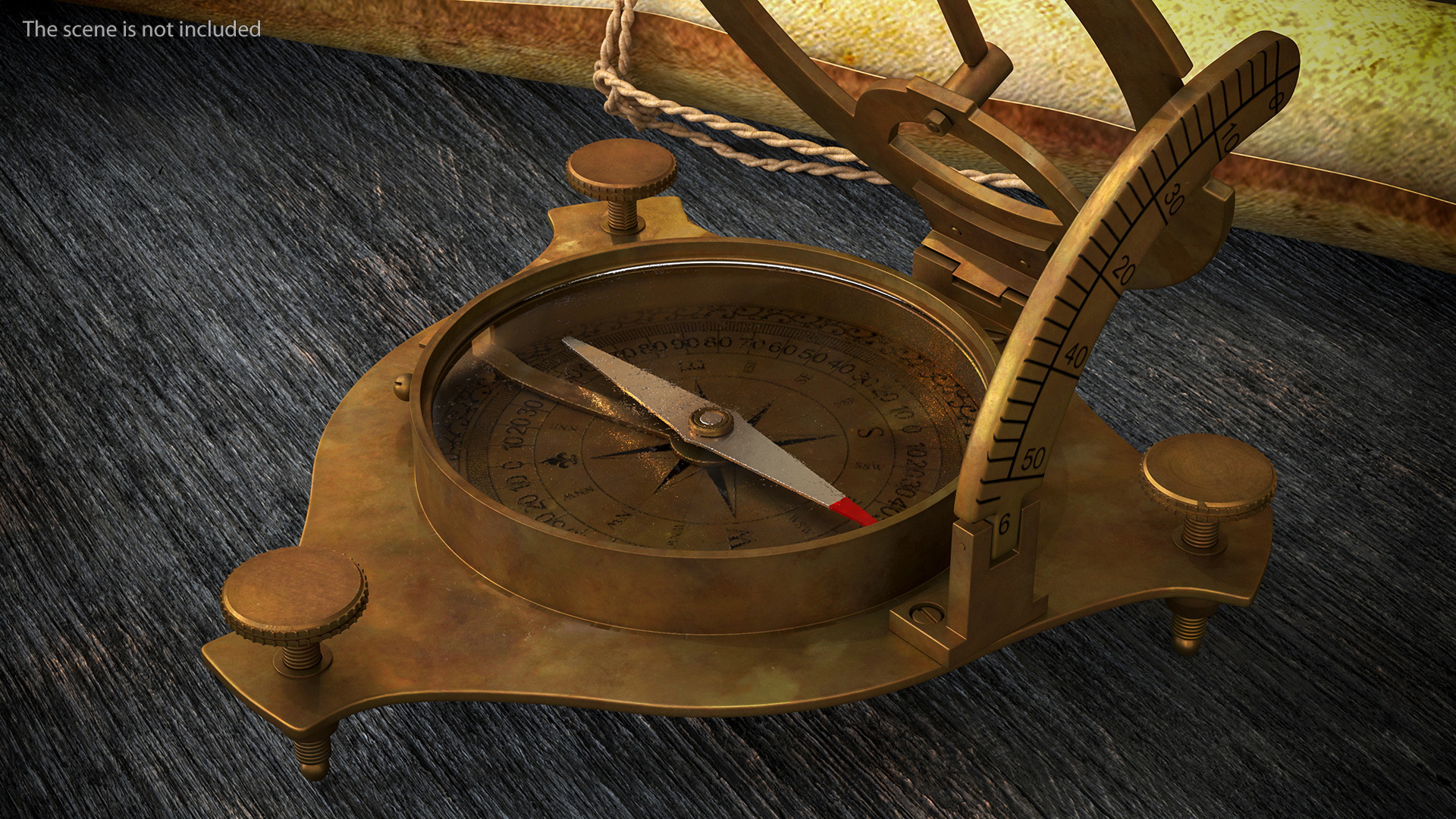 3D model Opened Aged Vintage Compass with Sundial