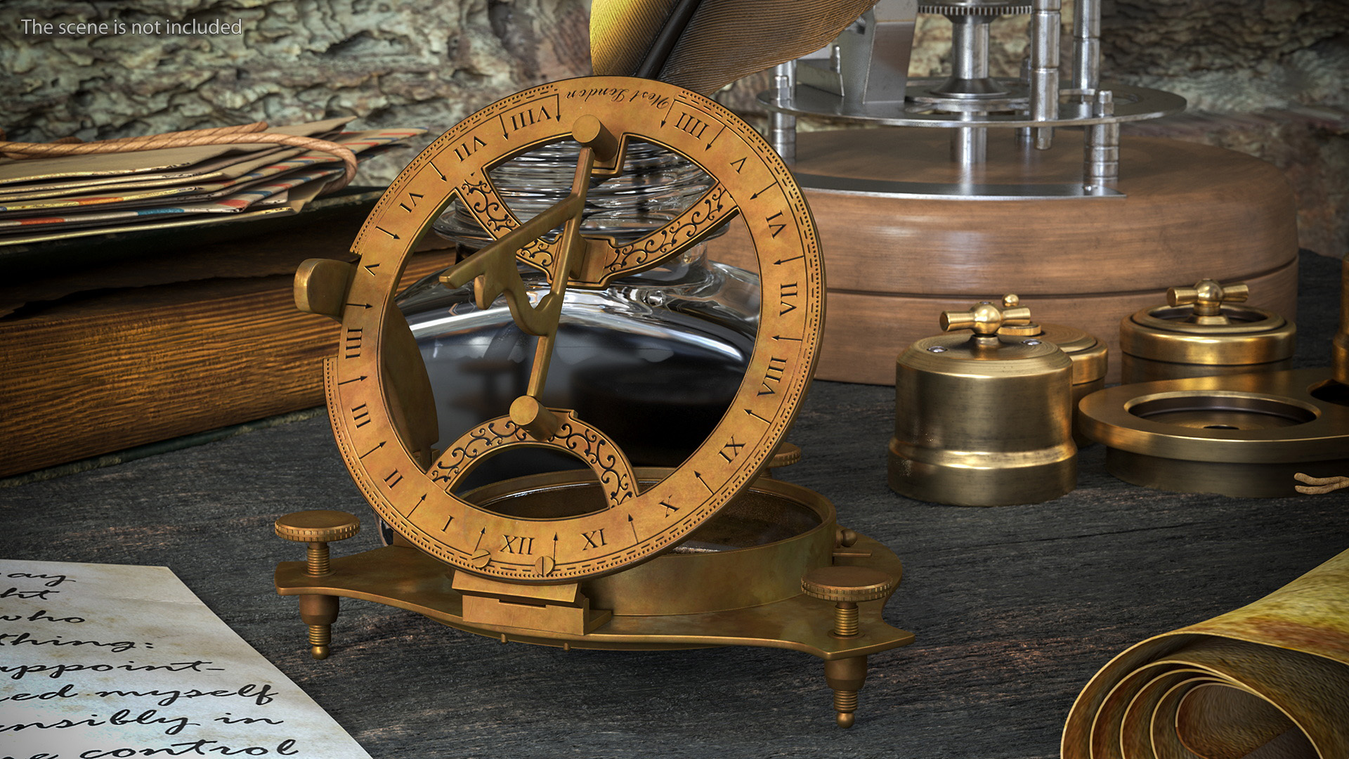 3D model Opened Aged Vintage Compass with Sundial
