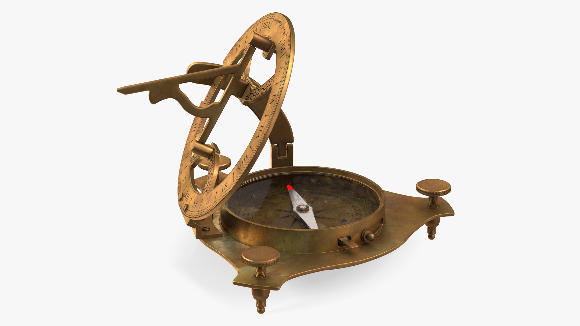 3D model Opened Aged Vintage Compass with Sundial