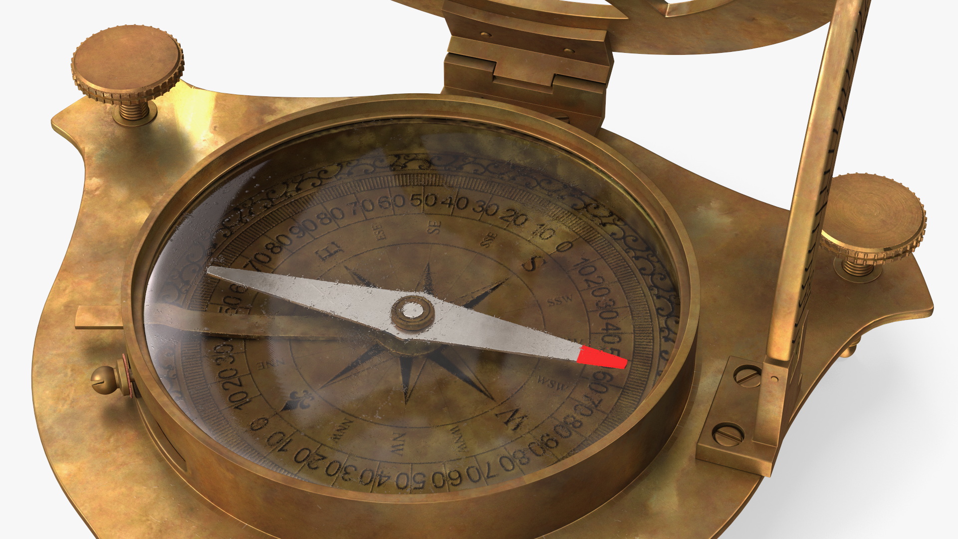 3D model Opened Aged Vintage Compass with Sundial