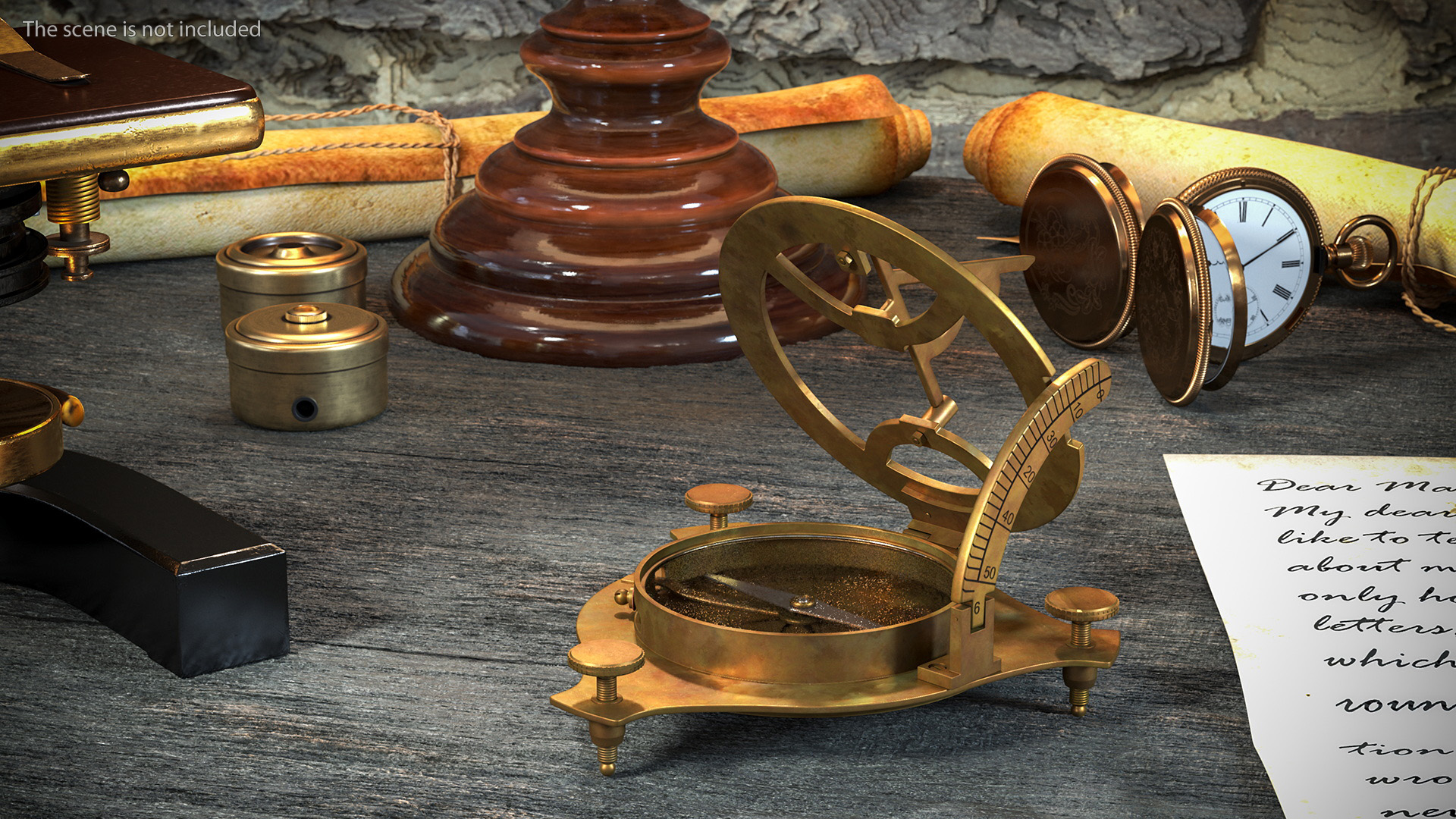 3D model Opened Aged Vintage Compass with Sundial