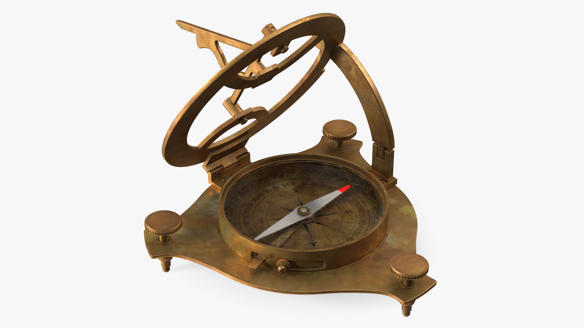 3D model Opened Aged Vintage Compass with Sundial