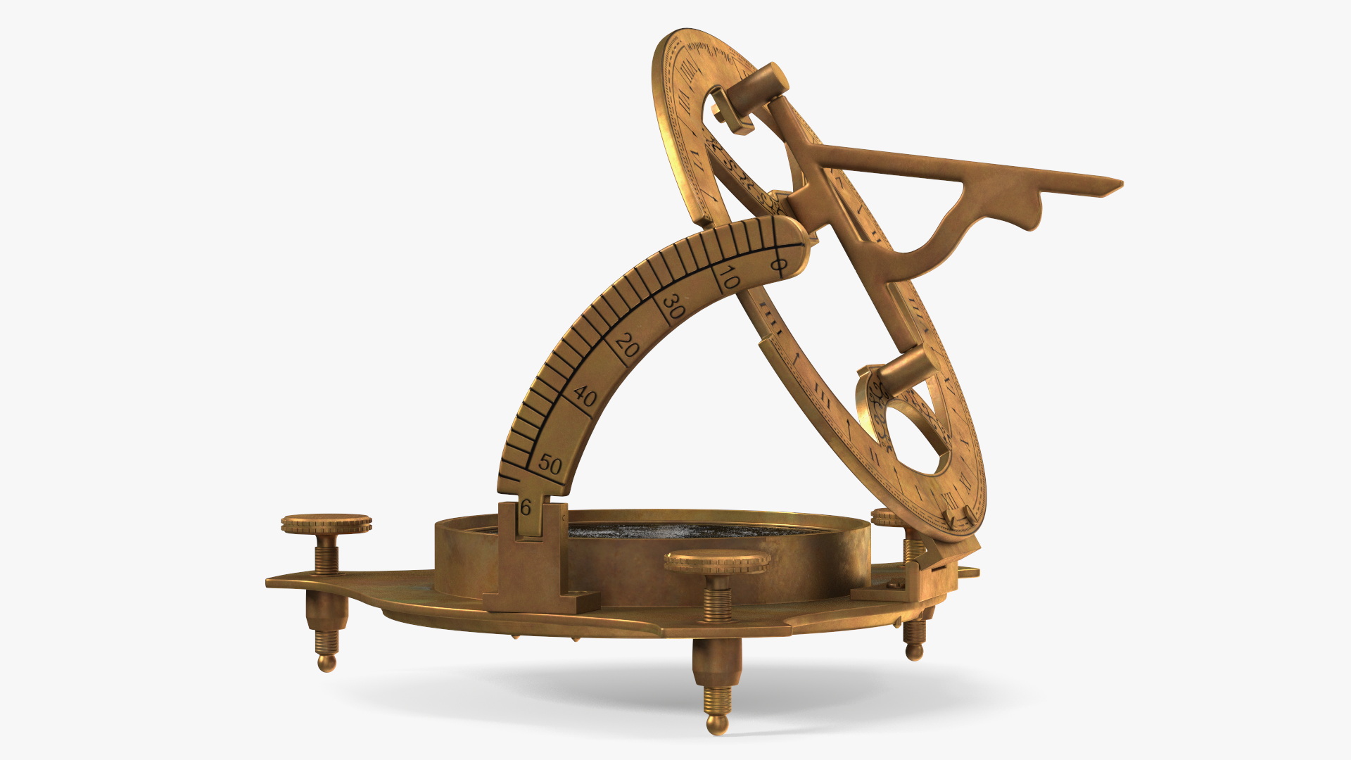 3D model Opened Aged Vintage Compass with Sundial