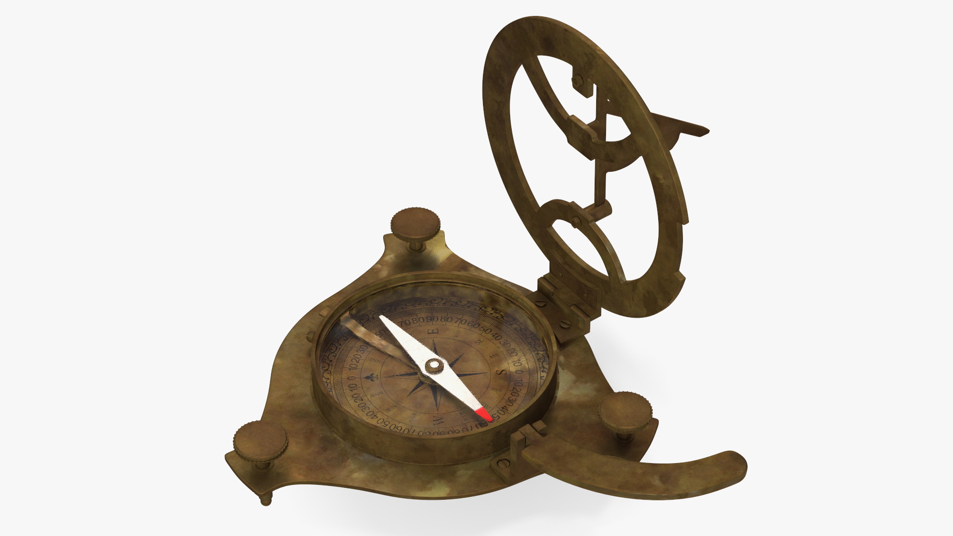 3D model Opened Aged Vintage Compass with Sundial