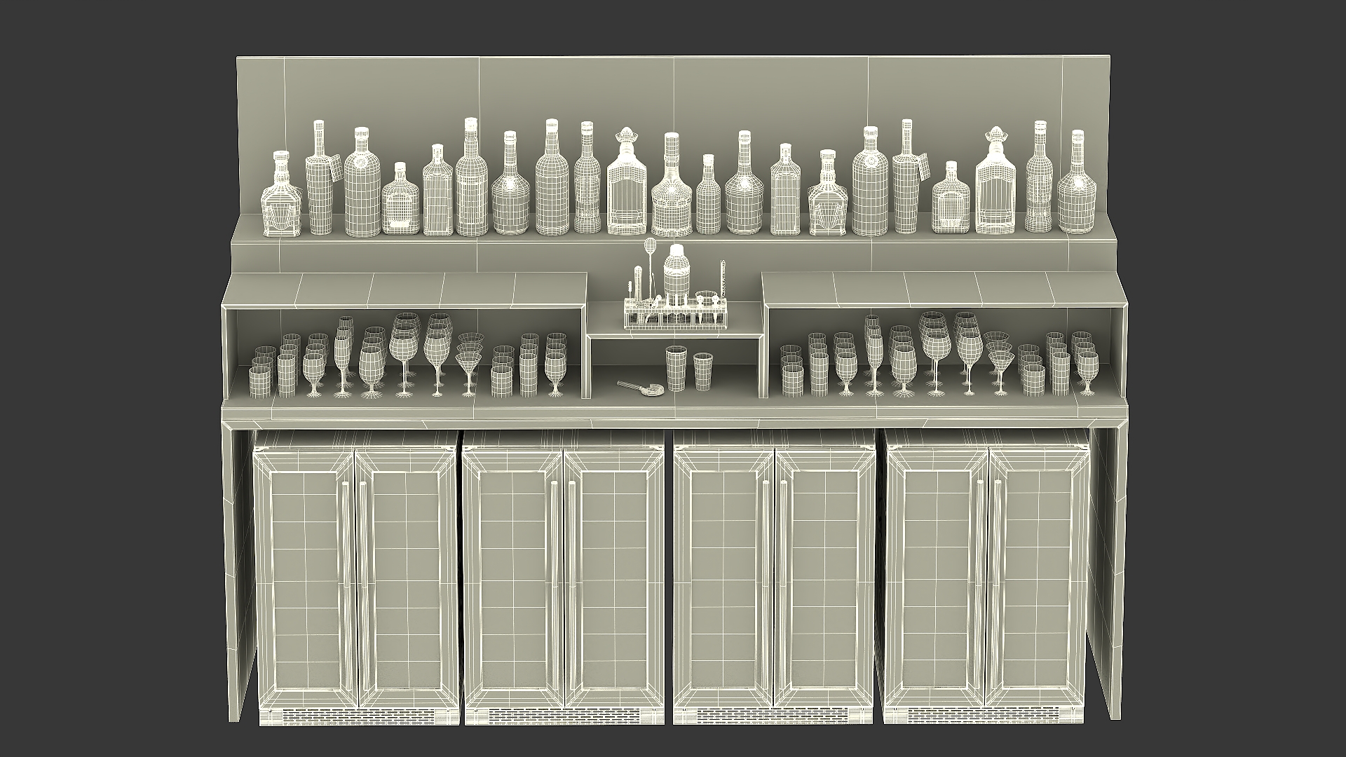 3D Bar Shelve with Alcohols and Wine Coolers