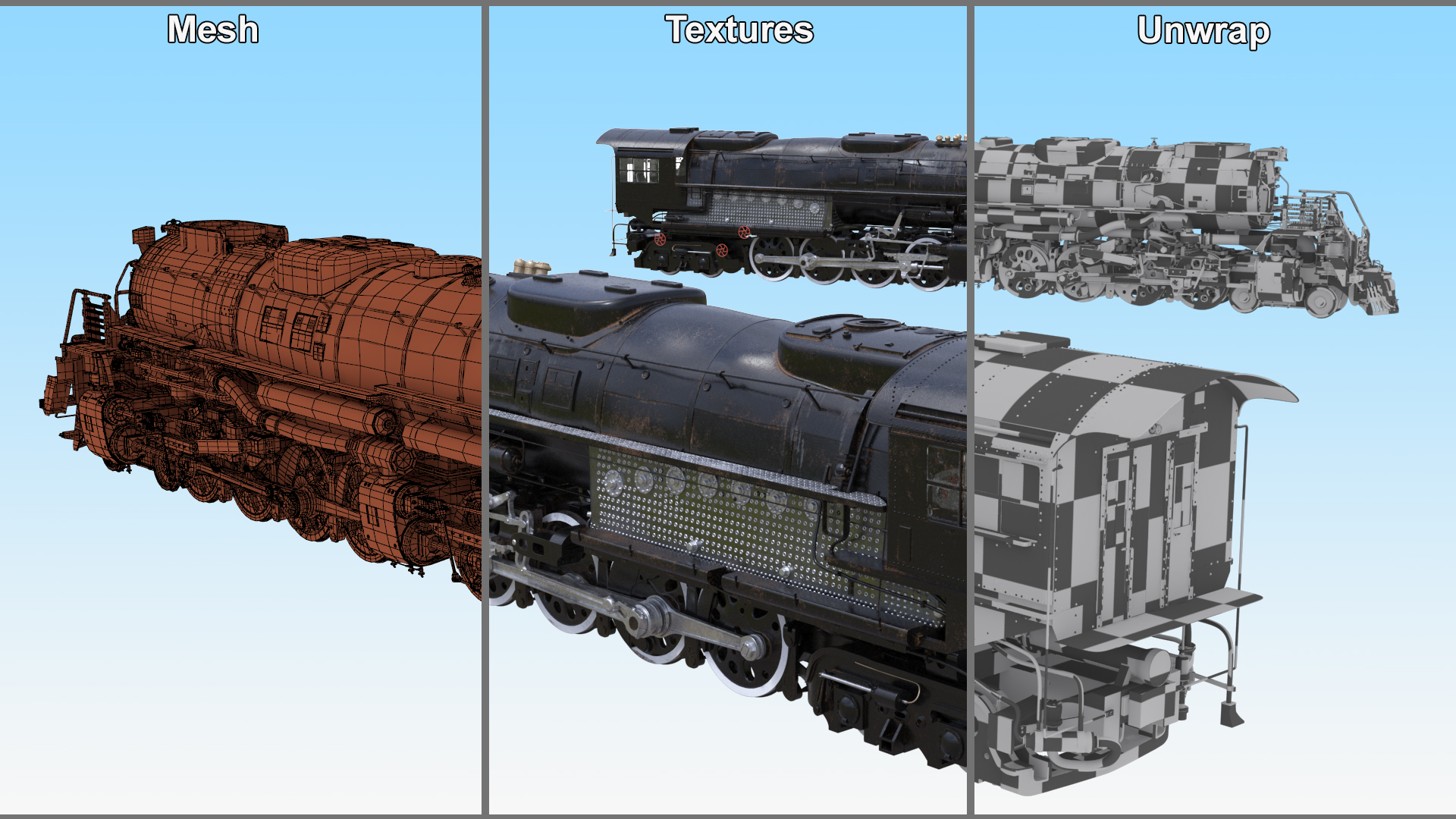 3D Worn Locomotive Rigged for Maya