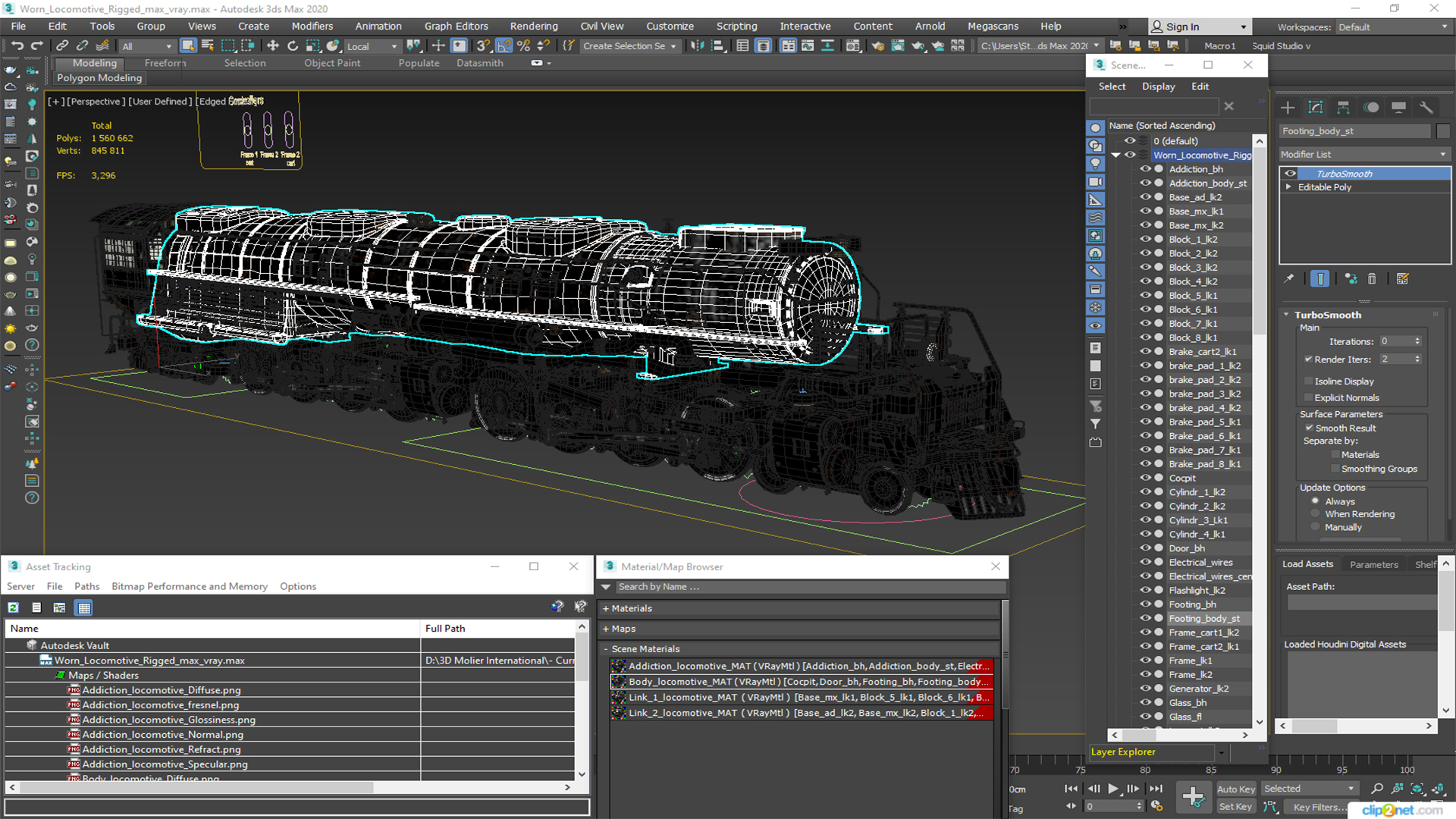 3D Worn Locomotive Rigged for Maya