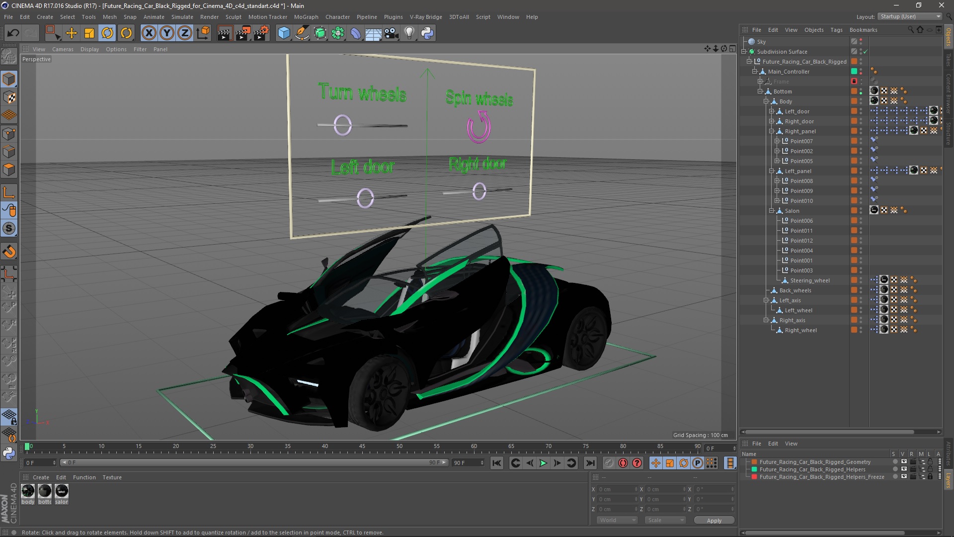 Future Racing Car Black Rigged for Cinema 4D 3D model