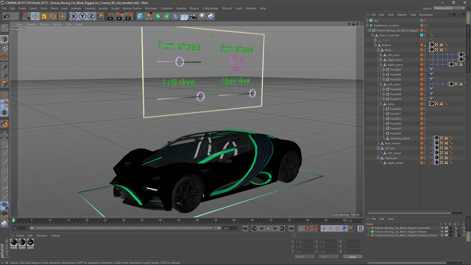 Future Racing Car Black Rigged for Cinema 4D 3D model