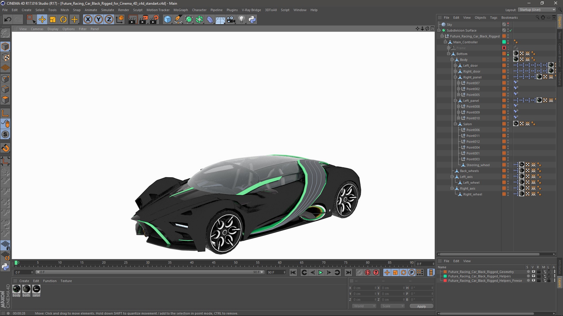 Future Racing Car Black Rigged for Cinema 4D 3D model